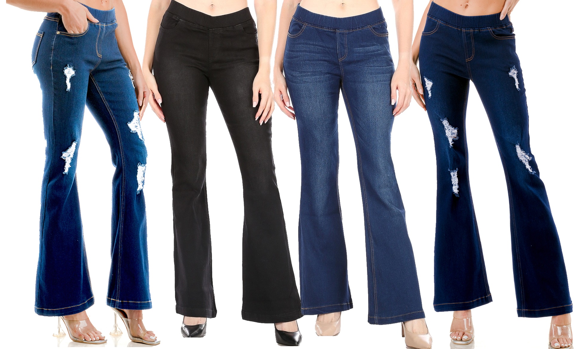 Women's High Waisted Flare Leg Jeans Pull-on Stretchy Denim Jeggings S-3XL