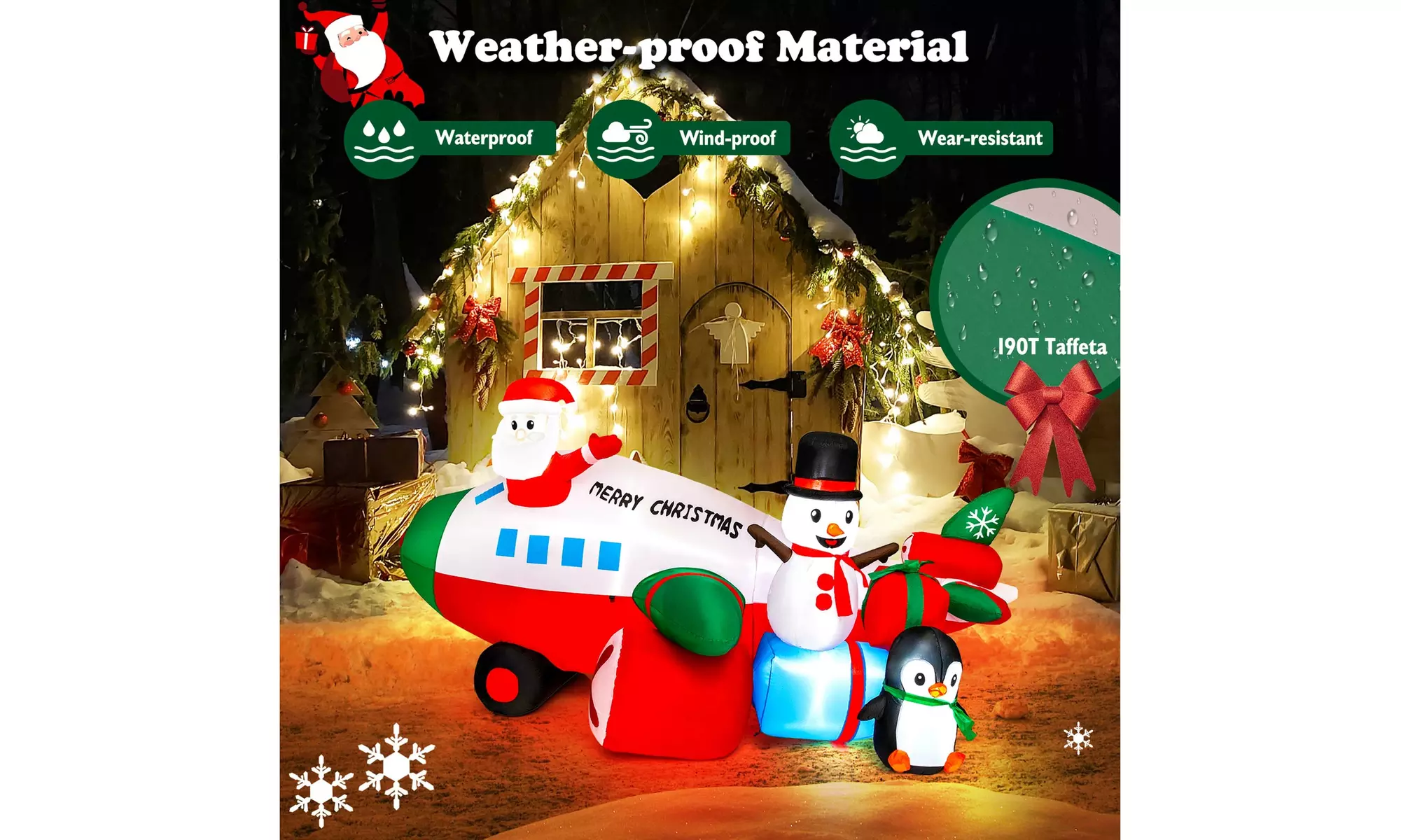 Costway Inflatable Christmas Santa Claus Helicopter Snowman Penguin Lights