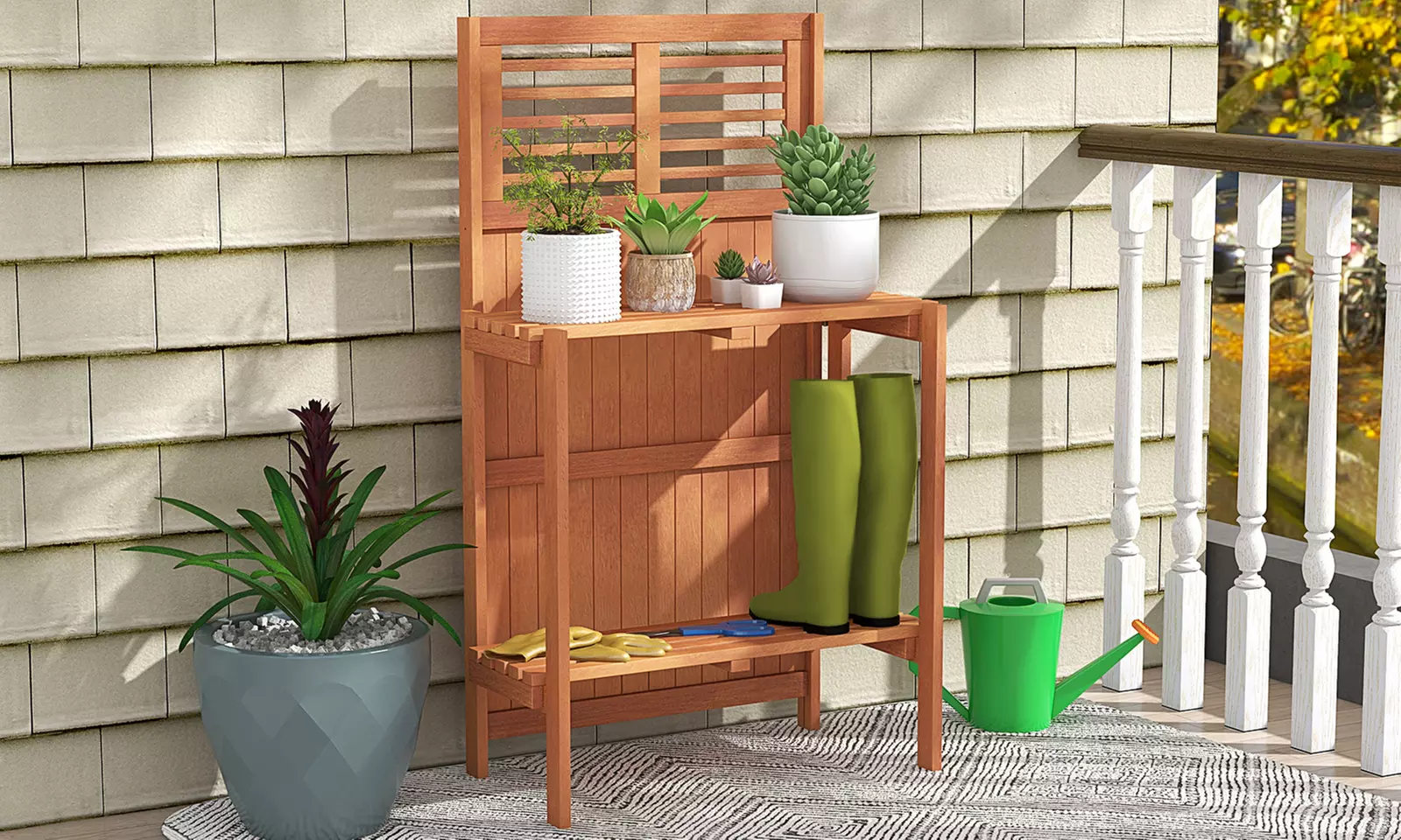 Costway Wood Potting Bench Waterproof Garden Table w/ 2-Tier Open Storage Shelf - Primary Image