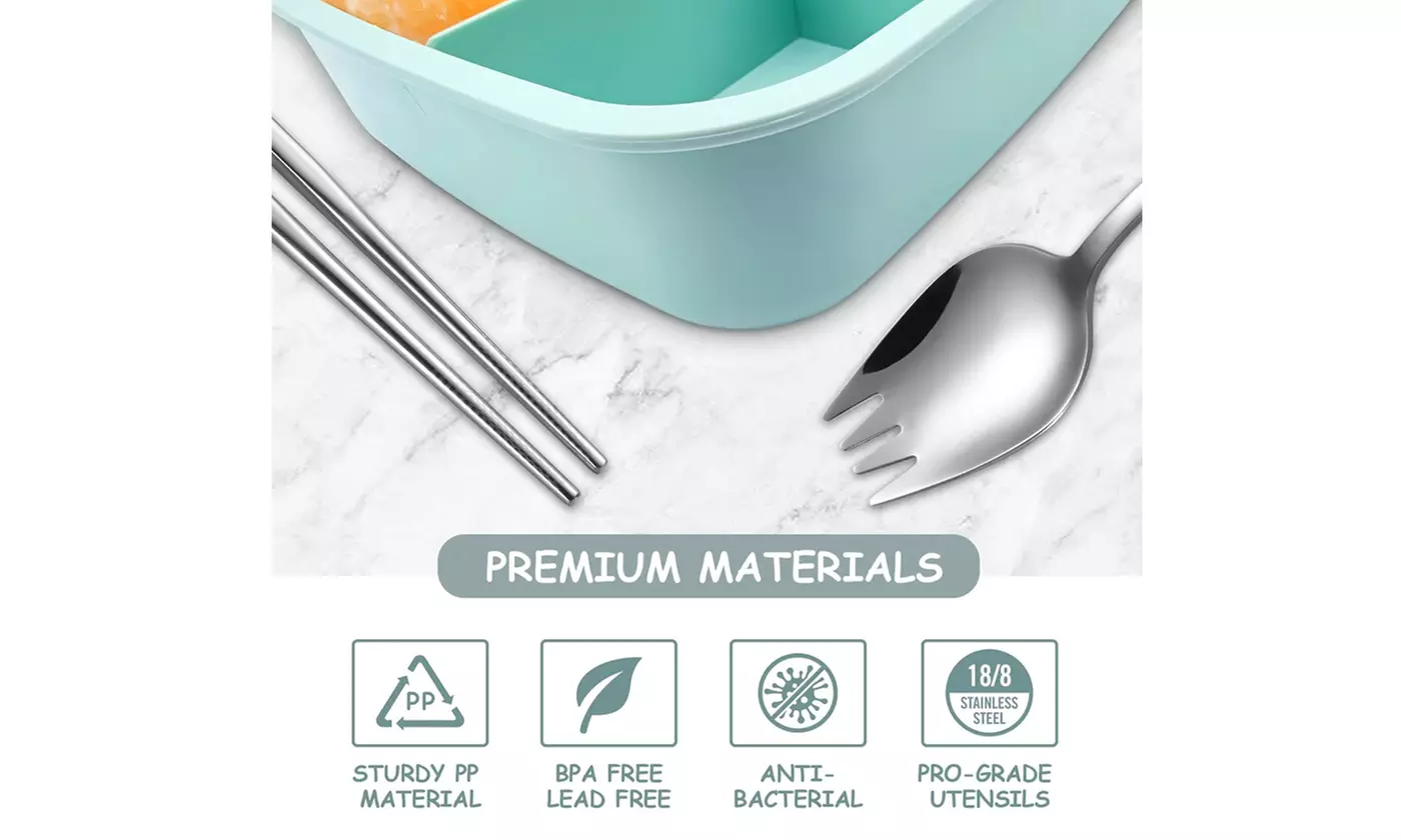 1400ML Microwave Bento Lunch Box Leak-Proof Food Containers With Spoon & Fork