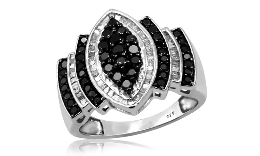 Jewelonfire 1 CT Black & White Diamond Marquise Shape Ring in SS 11820 - Primary Image