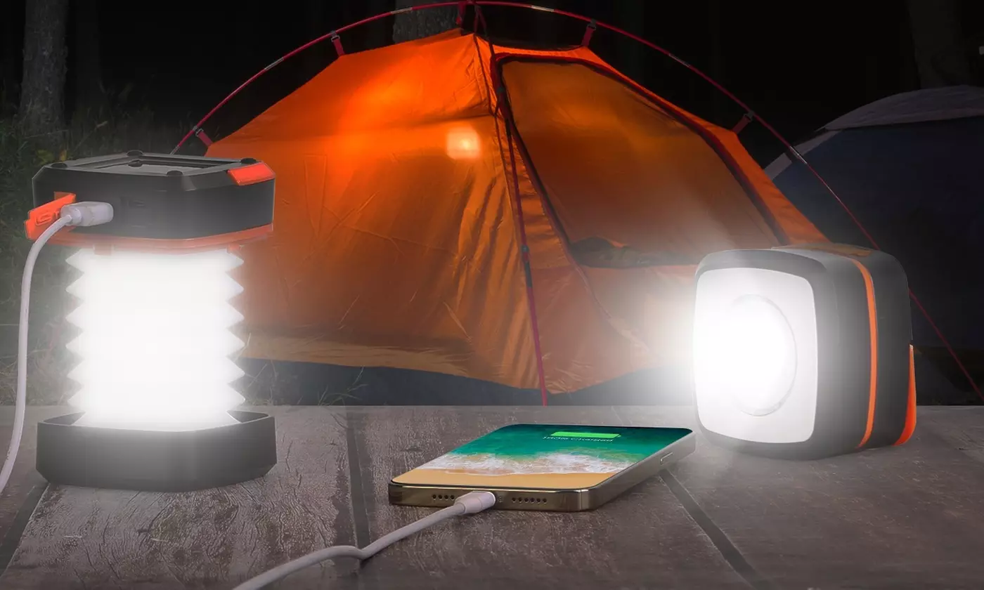 LakeForest Solar LED Camping Lantern Collapsible Tent Lamp USB Emergency Light