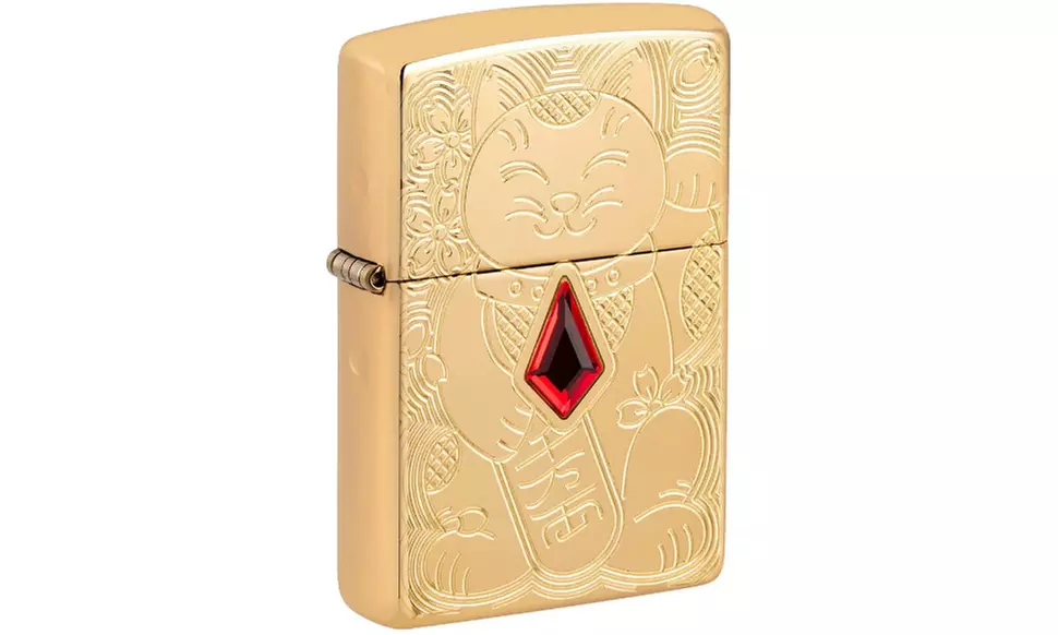 Zippo Lucky Cat, Deep Carve Emblem, High Polish Brass Armor Lighter #49802 - Primary Image