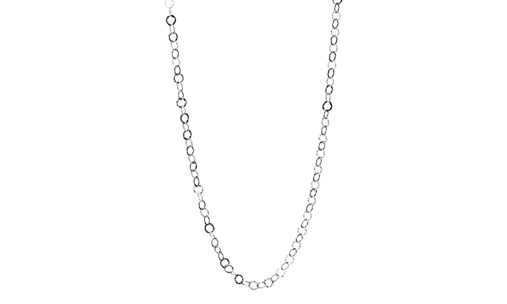 Italian Solid Sterling Silver Hammered Ring Link Necklace 20"-30"