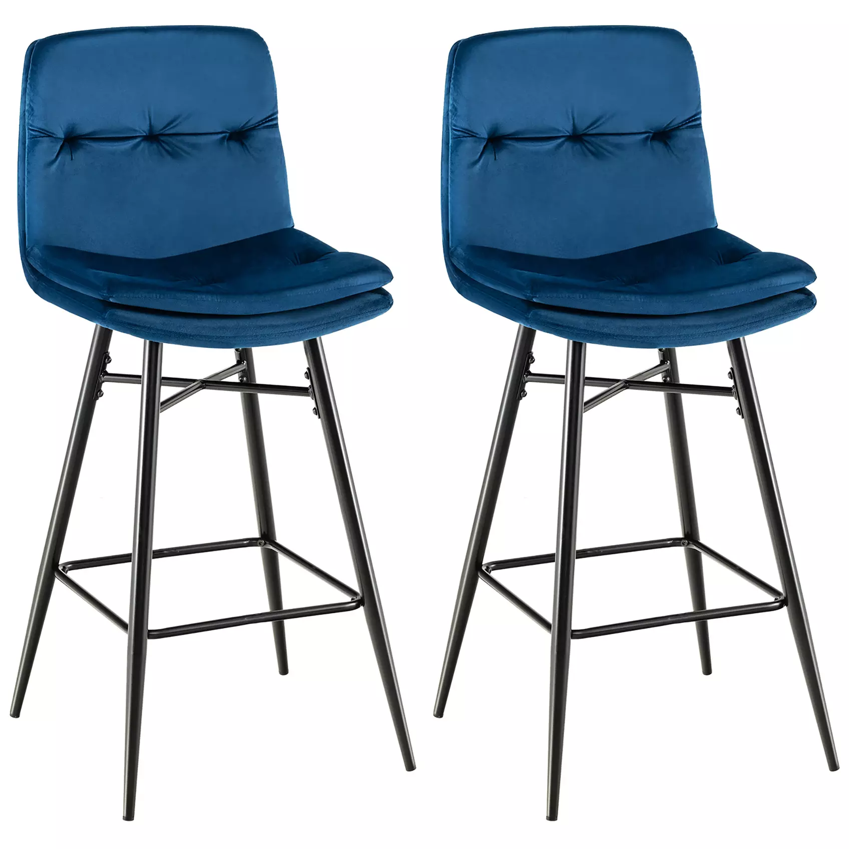 Costway Set of 2 Velvet Bar Stools Bar Height Kitchen Dining Chairs Metal Legs - Primary Image