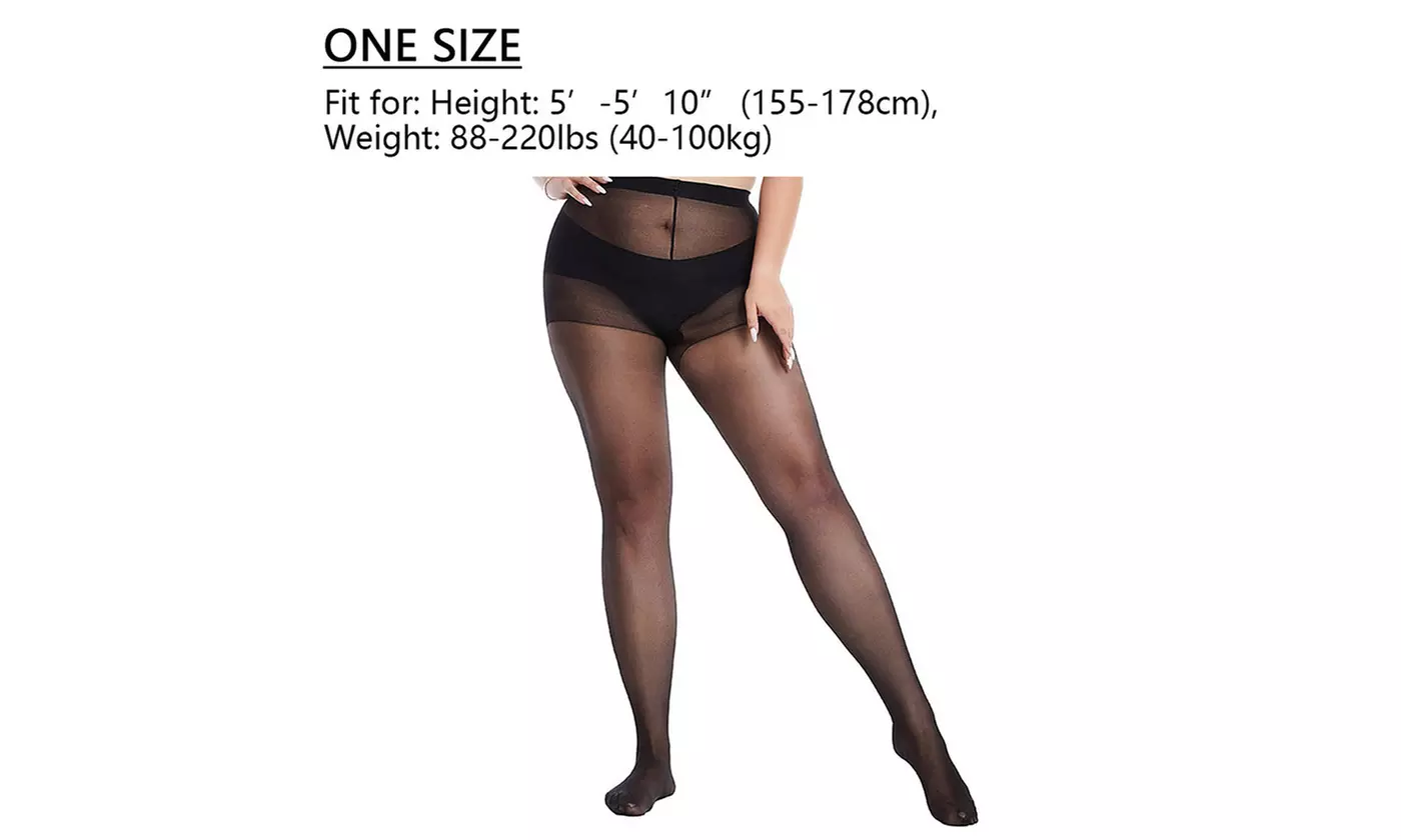 2 Pairs Women' Plus Size Pantyhose High Waist Sheer Queen Tights Control Top