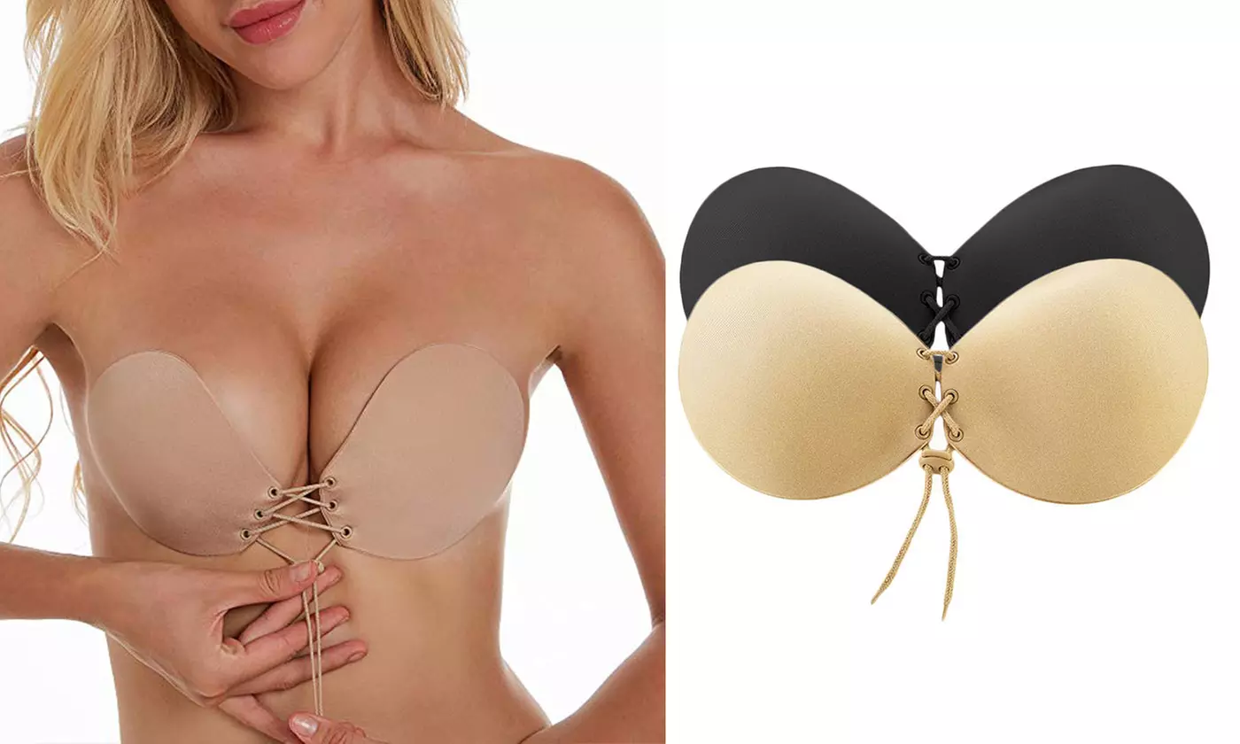 2 Pack Invisible Silicone Self Adhesive Wings Sticky Push Up Strapless Bra - Primary Image