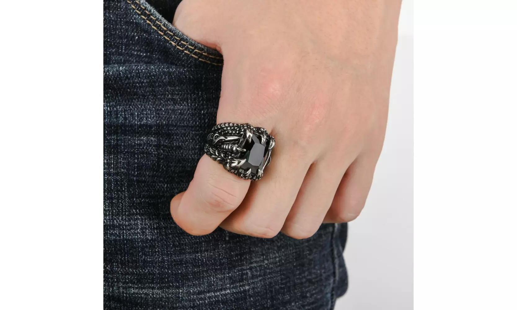 US 2 Pack Mens Stainless Steel Biker Black Onyx Dragon Claw Ring For Men