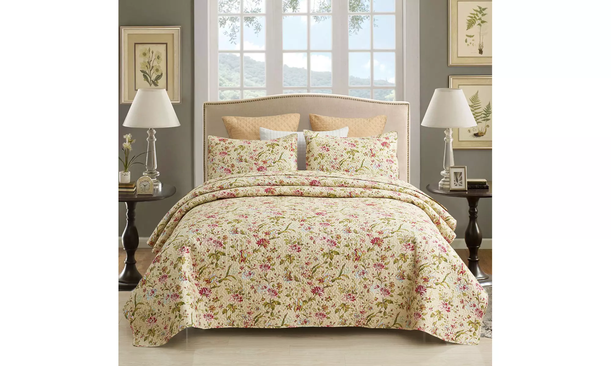 JML 3-Piece Reversible Quilt Set,Home Collection Printed Bedspread With 2 Shams