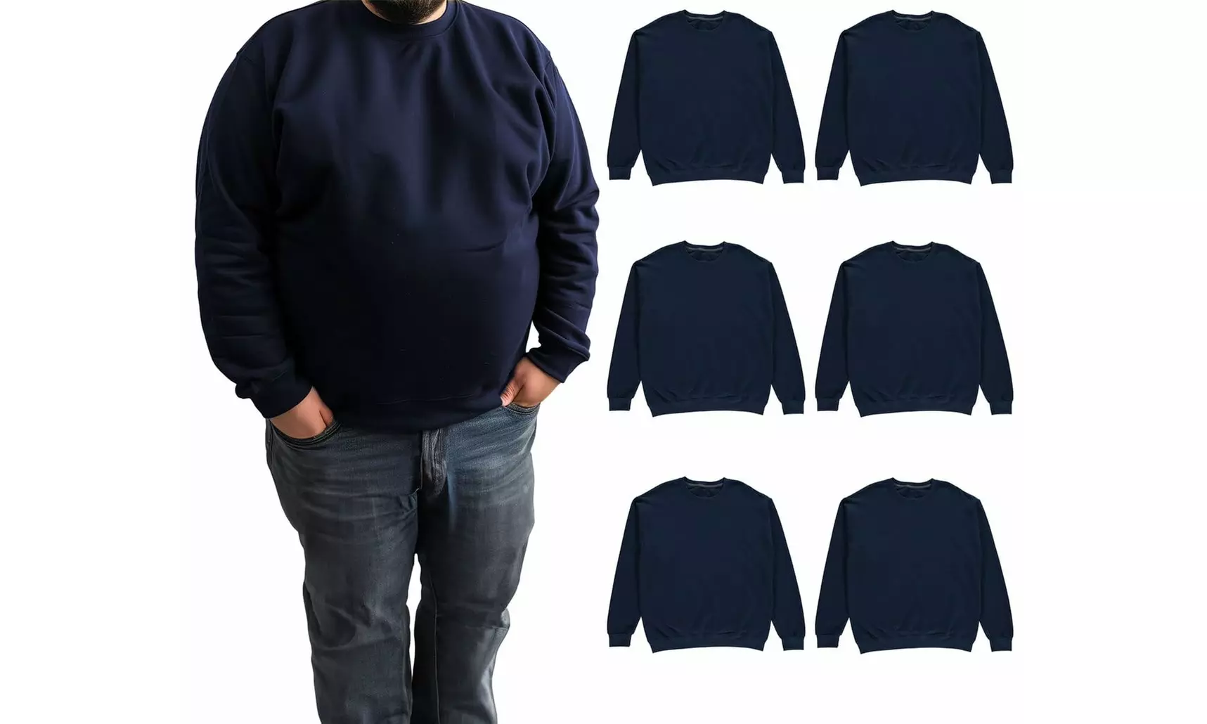 BILLIONHATS 6 Pack Mens Big & Tall Crewneck Fleece Lined Sweatshirts Plus Size - Primary Image