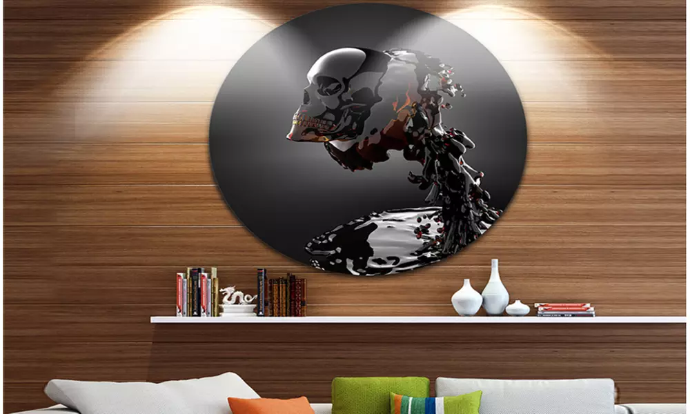 Skull in Liquid' Abstract Portrait Circle Metal Wall Art - Primary Image