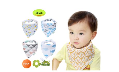 Baby Bandana Drool Bibs,Unisex 5 Pack,Soft Absorbent Organic Cotton