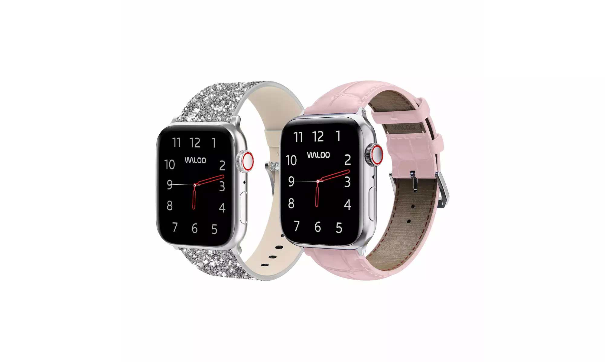 Waloo 2-Pack Leather Bling and Crocodile Embossed Apple Watch Bands
