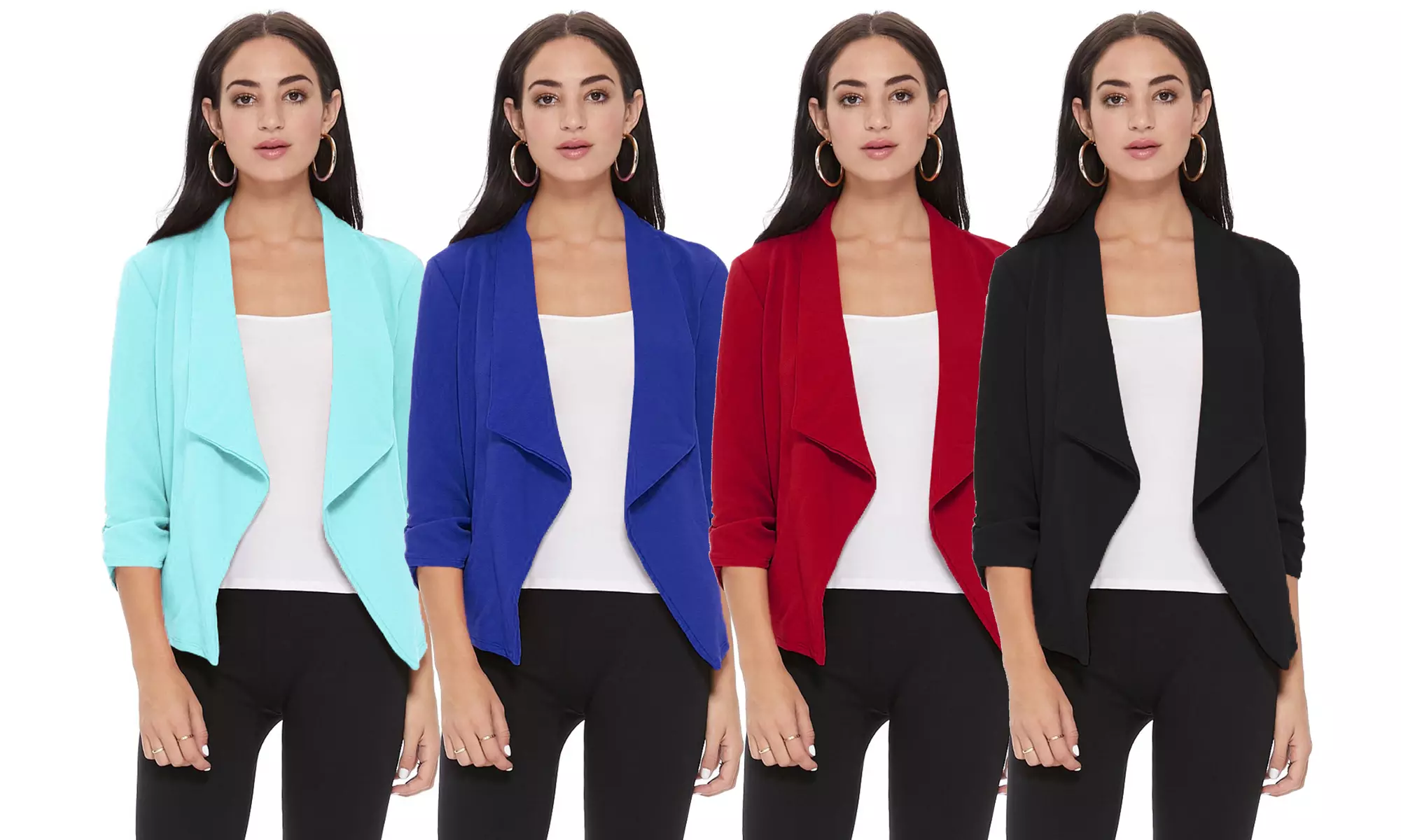 MOA Collection Solid Draped Open Front 3/4 Sleeve Jacket