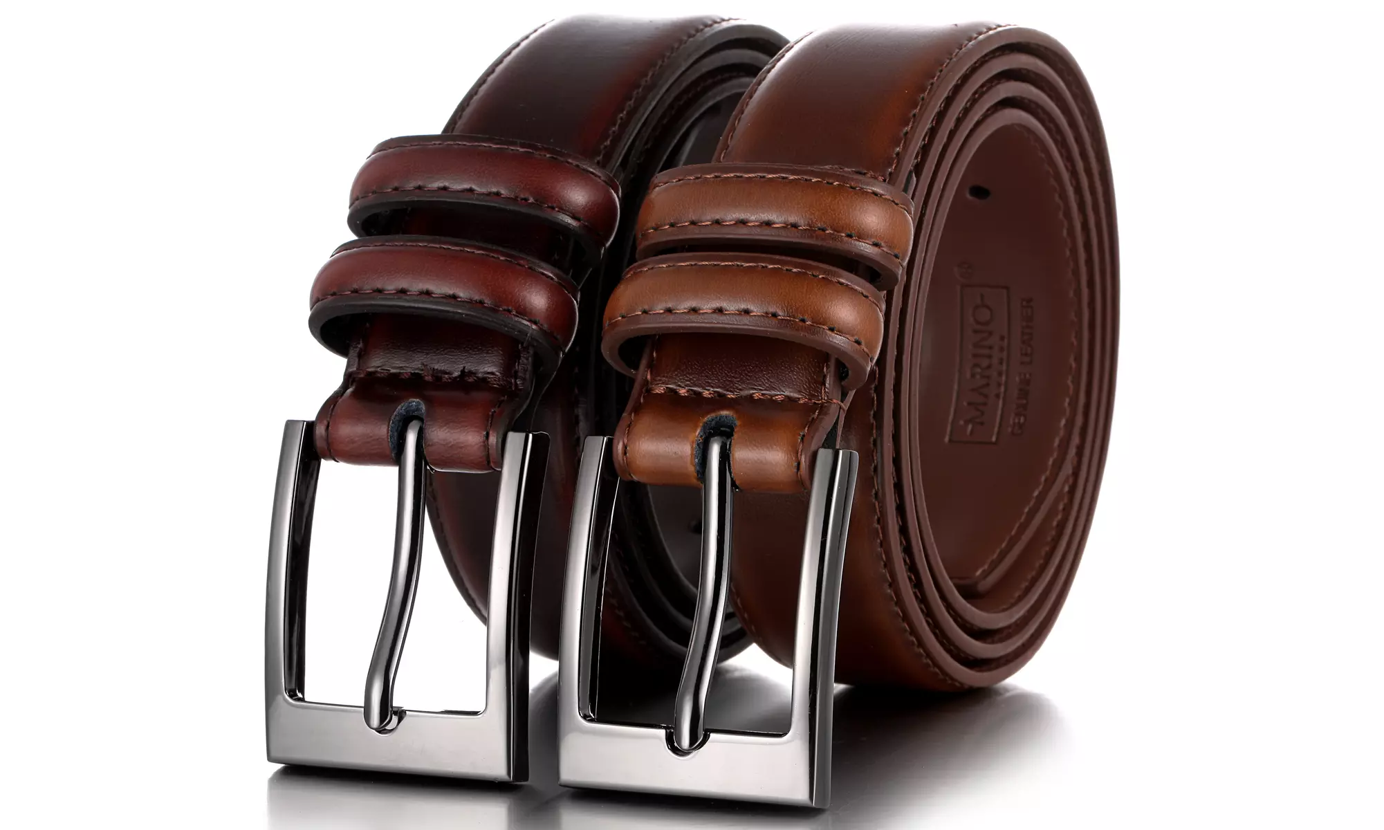 Mio Marino Men's Two-Pack Prong Buckle Classy Genuine Leather Dress Belt