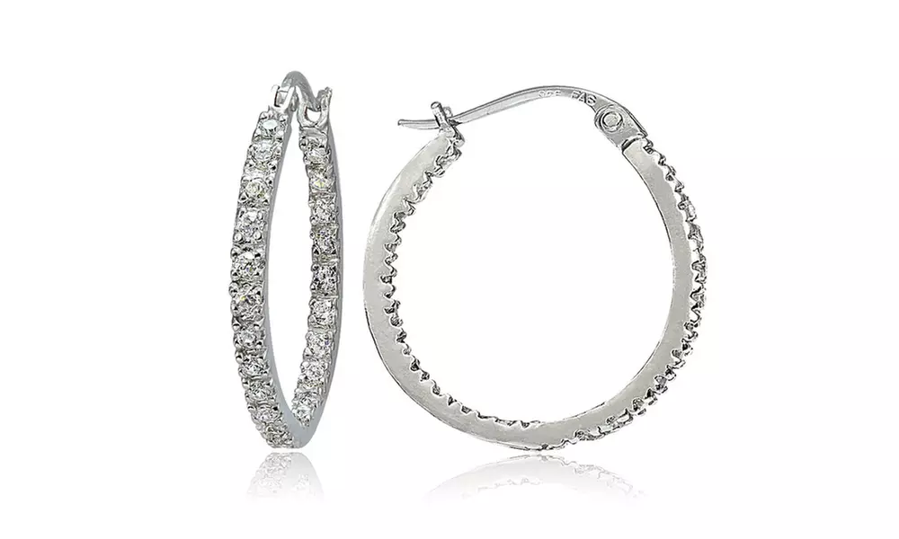 Sterling Silver Cubic Zirconia Inside Out 20mm Round Hoop Earrings - Primary Image