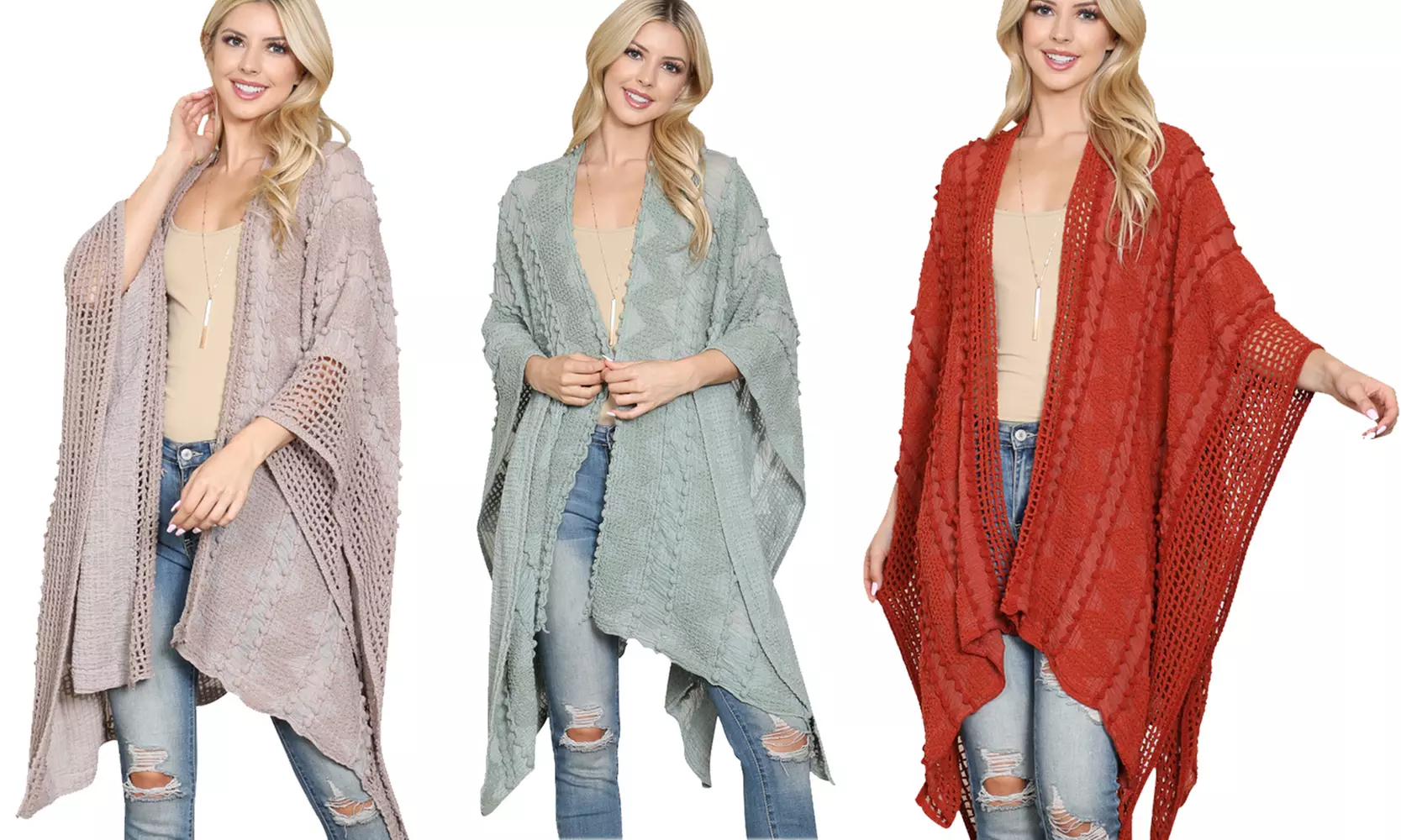 Riah Fashion Pompom Palmer Kimono
