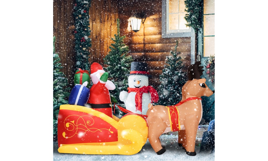 Image 6: 7 Ft Waterproof Inflatable Double Deer w/ Sled Christmas Decoration