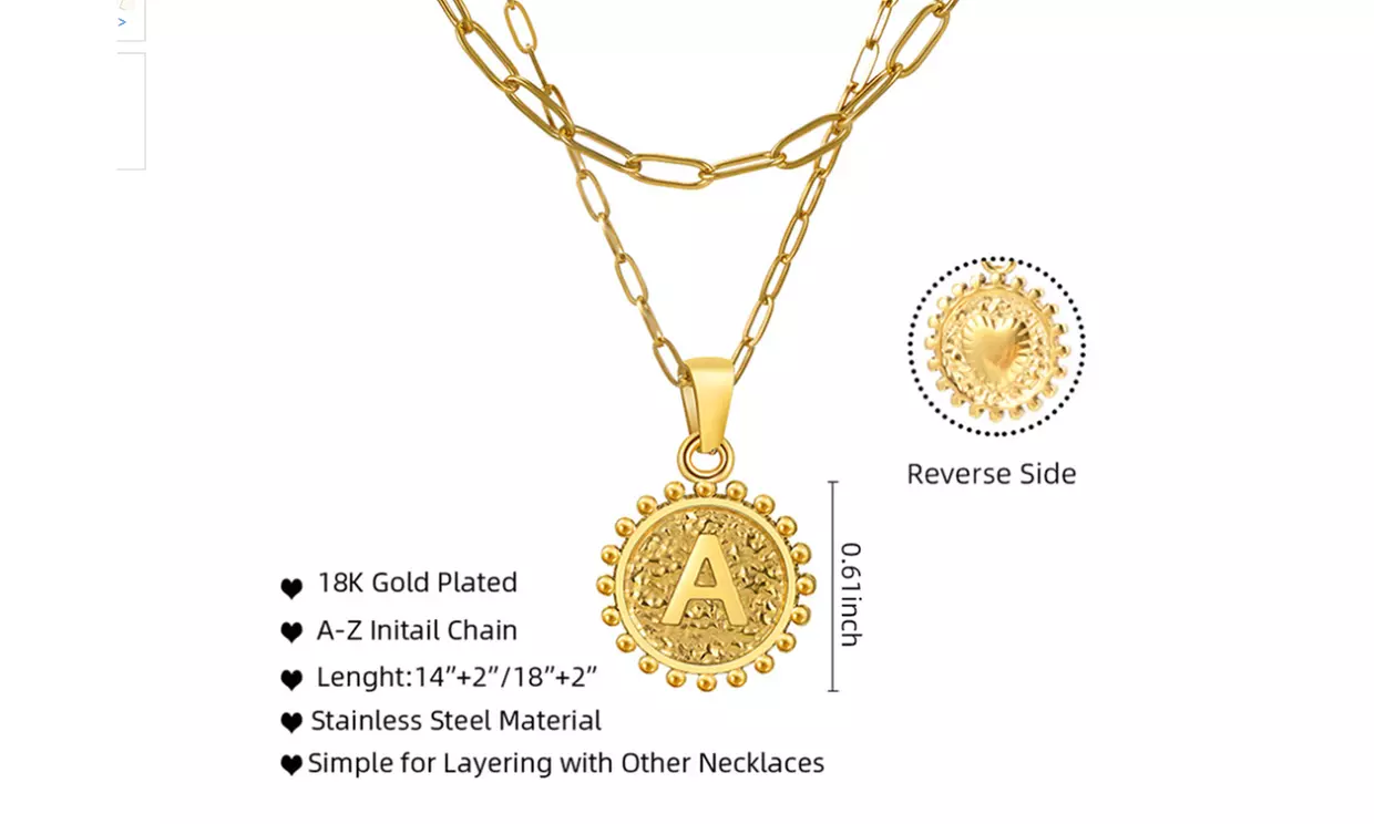 14K Gold Plated Layering Paperclip Chain Necklace Initial A-Z Letter Necklace 
