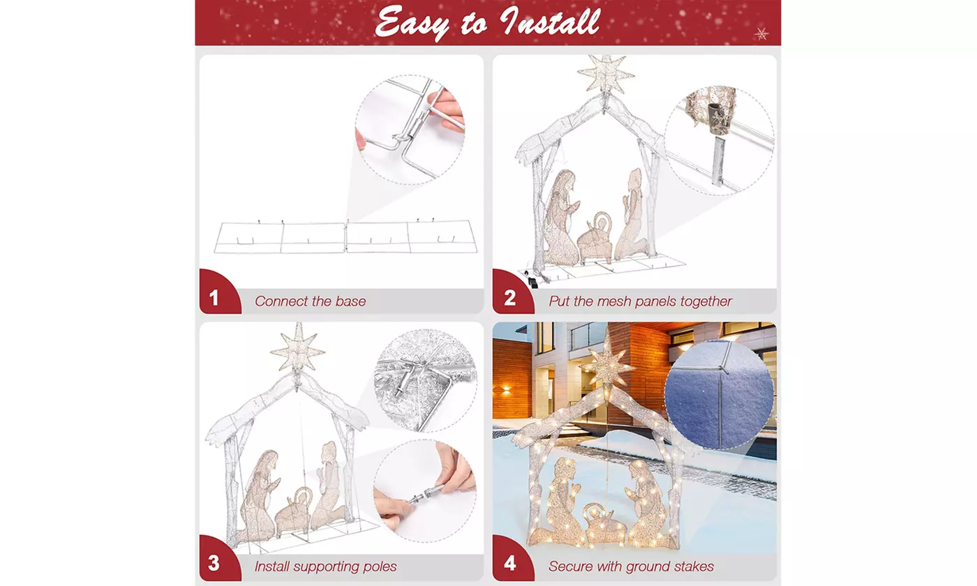 4ft Lighted Nativity Scene 80 LED Holy Family Yard Outdoor Christmas Decoration - Second Medium