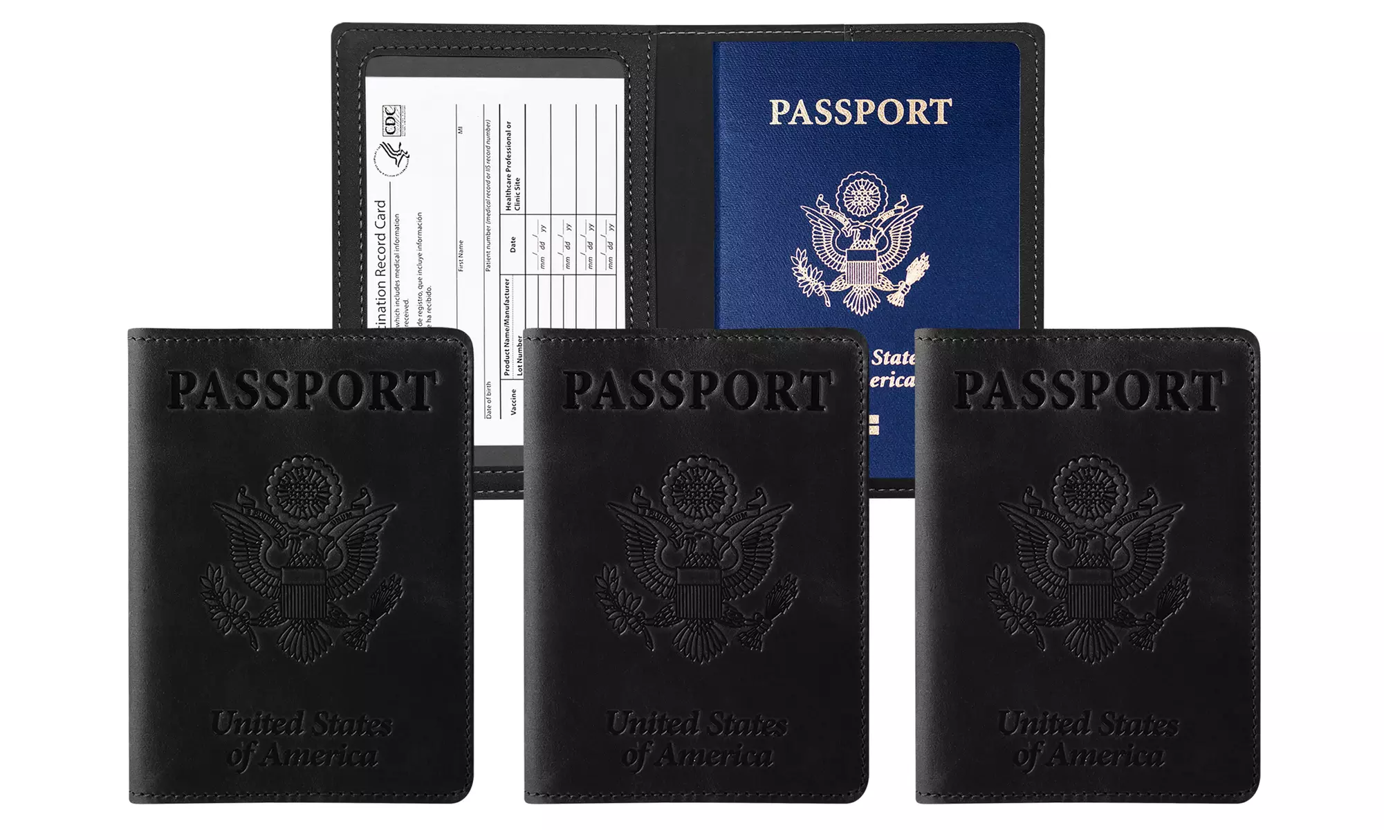 3:Pack RFID Multi-function Passport Holder with CDC Vaccination Card Slot 