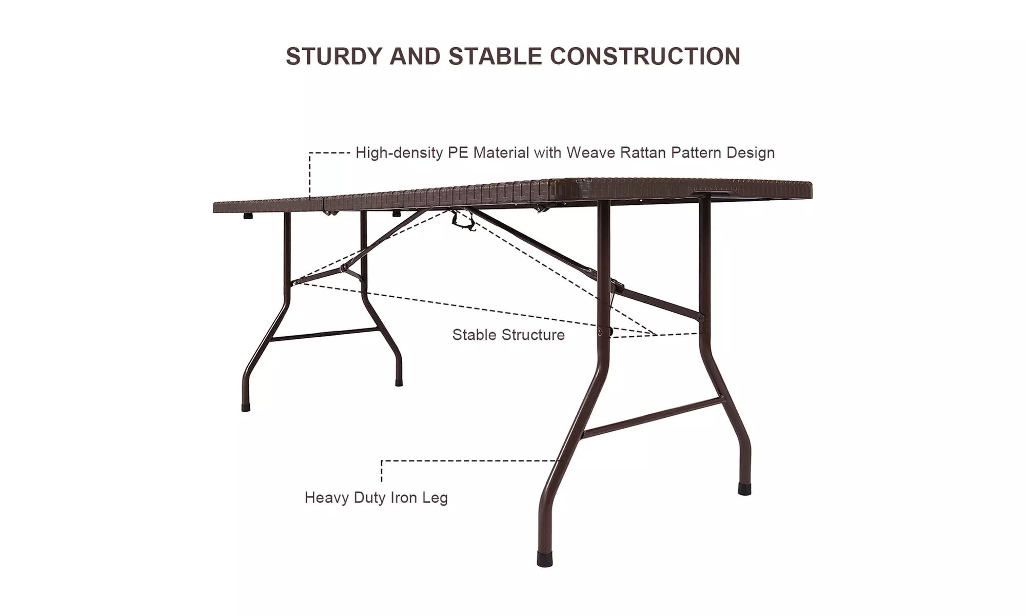 6' Folding Table Rattan Portable Indoor Outdoor Picnic Party Dining Camping