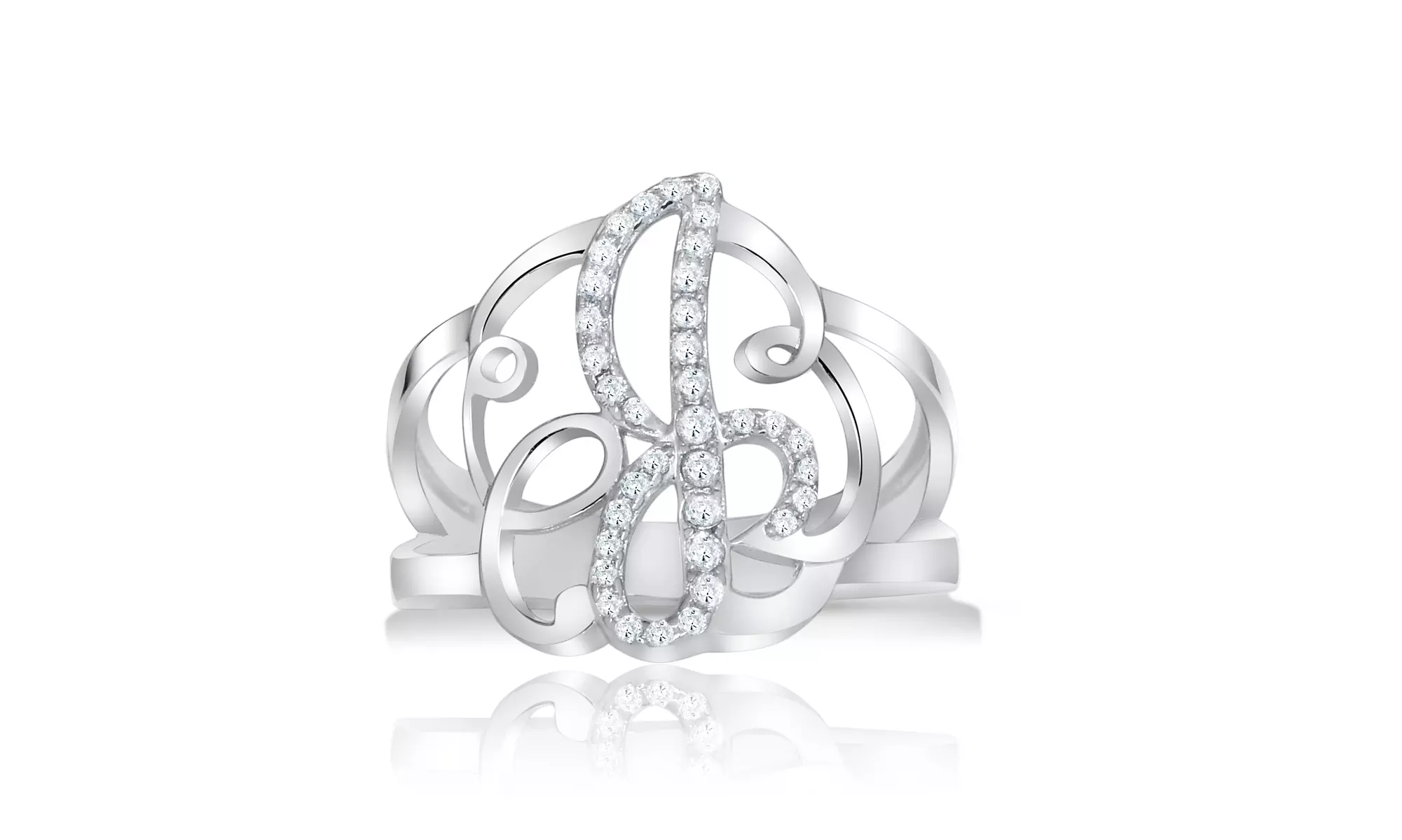 Crystal Monogram Ring in Sterling Silver