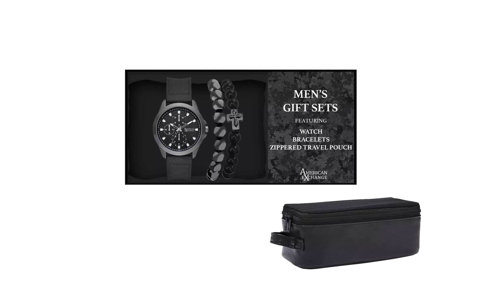 American Exchange Men's Quartz Watch And Bracelet Set With Zippered Pouch - Primary Image