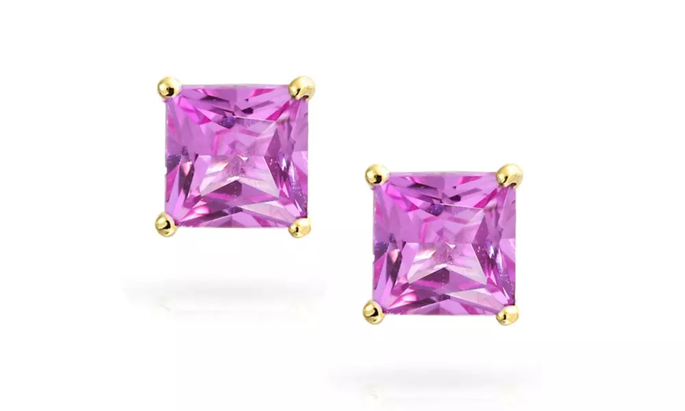 2.00 CTW Princess-cut Birthstone Studs in 14K Solid Gold by Jacmor