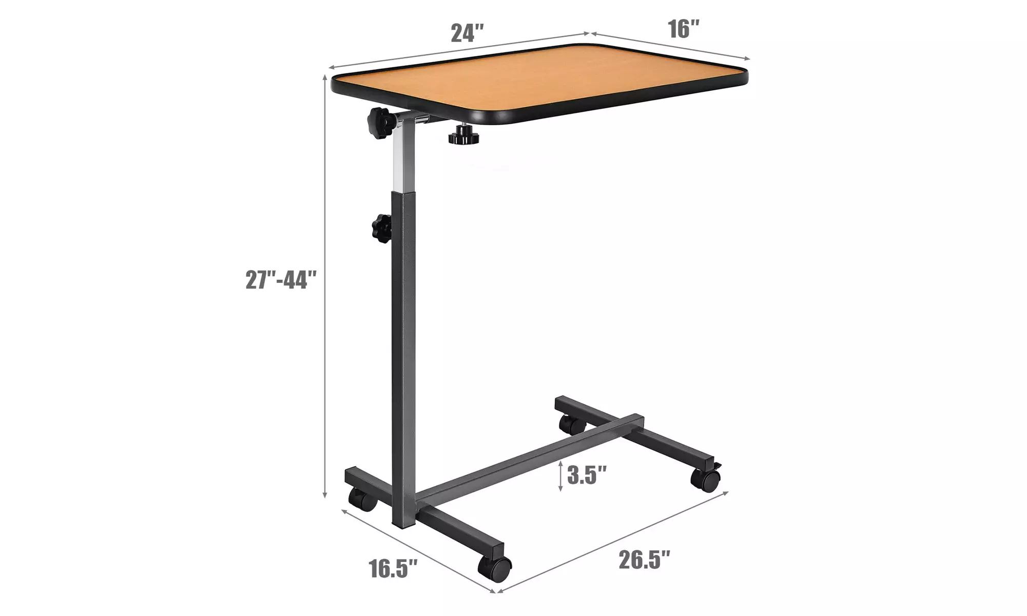 Costway Set of 2 Overbed Rolling Table Over Bed Laptop Desk Tilting Top Natural