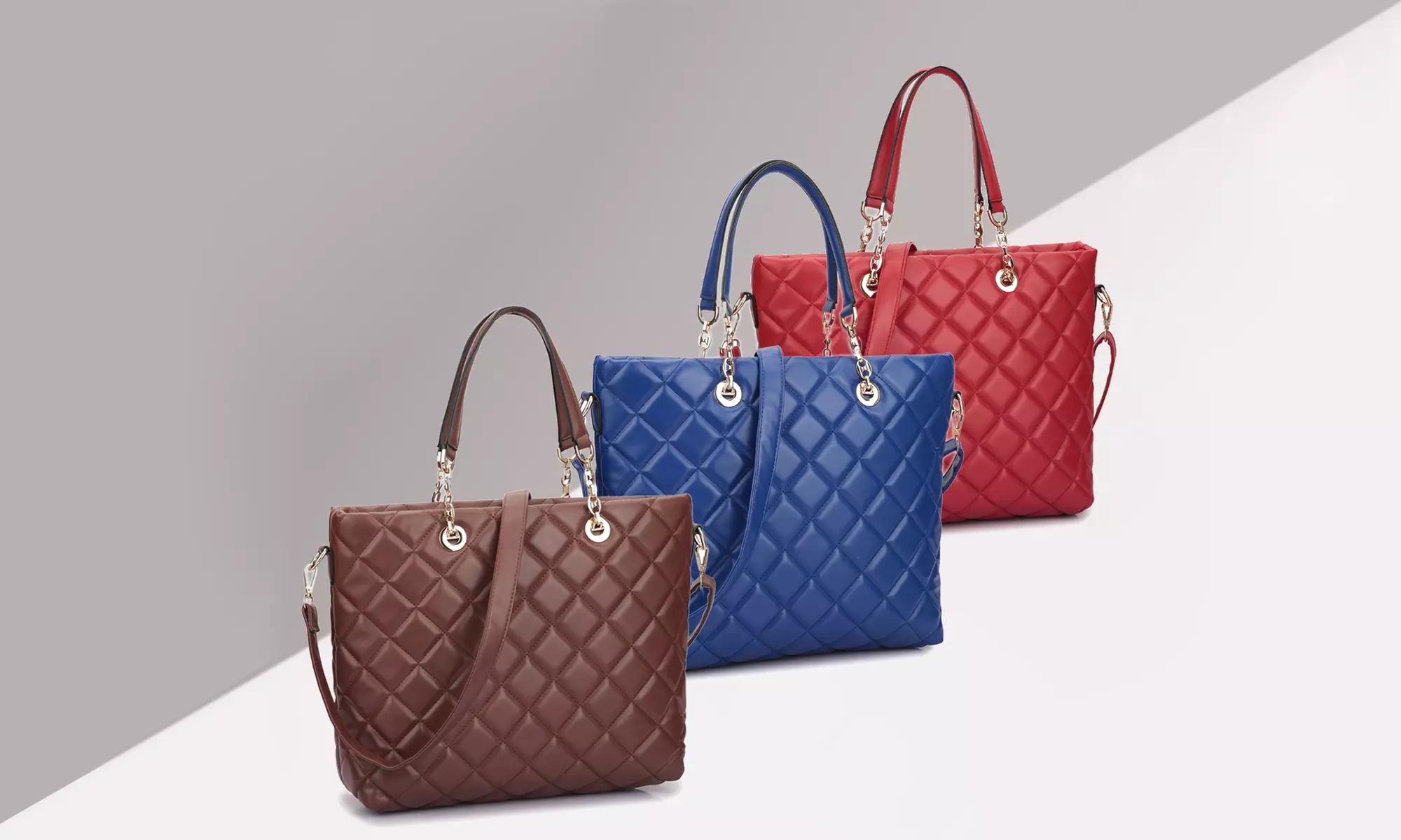 MMK Collection Emily Vegan soft Leather Quilted Tote Bag with Chained Handles - Primary Image