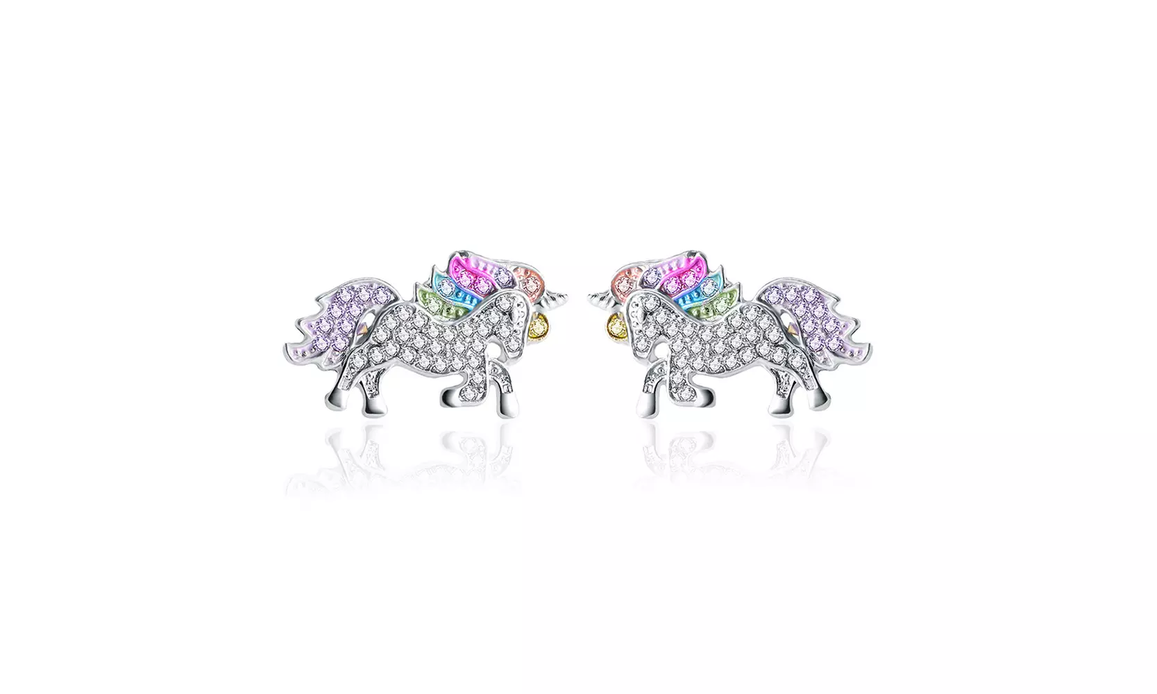 18k White Gold Multi-Colored Unicorn Earrings with crystals from Swarovski 