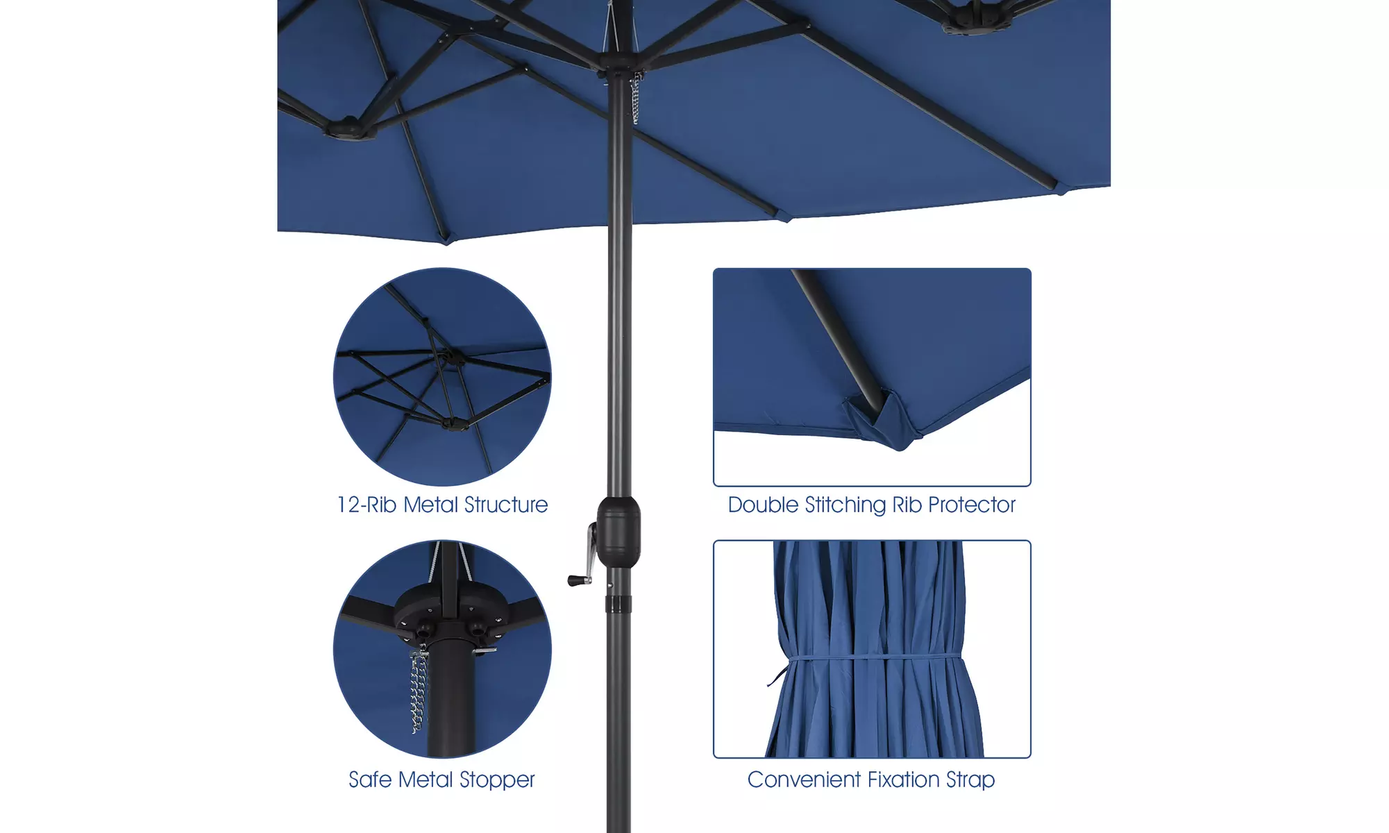 Costway 15FT Patio Double-Sided Umbrella Crank Outdoor Garden Market Sun Shade