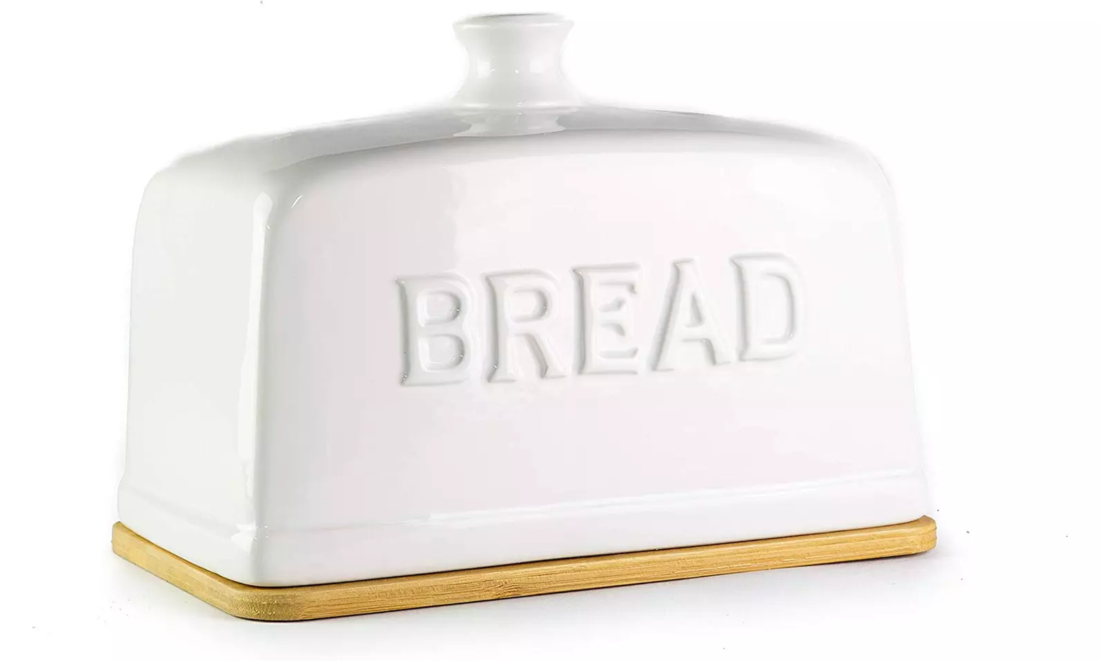 KOVOT Ceramic Bread Box With Bamboo Cutting Board Base - Primary Image