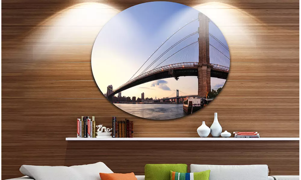 Brooklyn Bridge in New York City' Ultra Glossy Cityscape Circle Wall Art - Primary Image