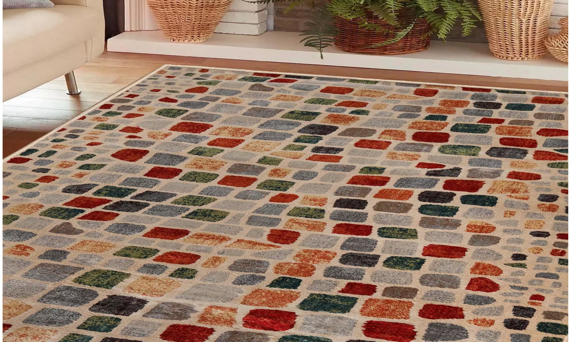 Superior Geometric Cobblestone Modern Indoor Runner Rug Or Door Mat Or Area Rug - Second Medium