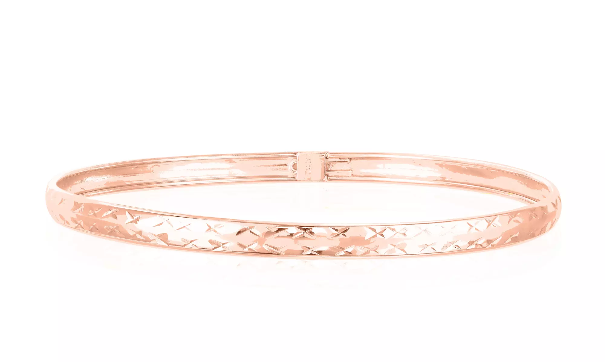 Italian 925 Sterling Silver Diamond Cut Hinge Bangle in 18K Gold or Rose Gold