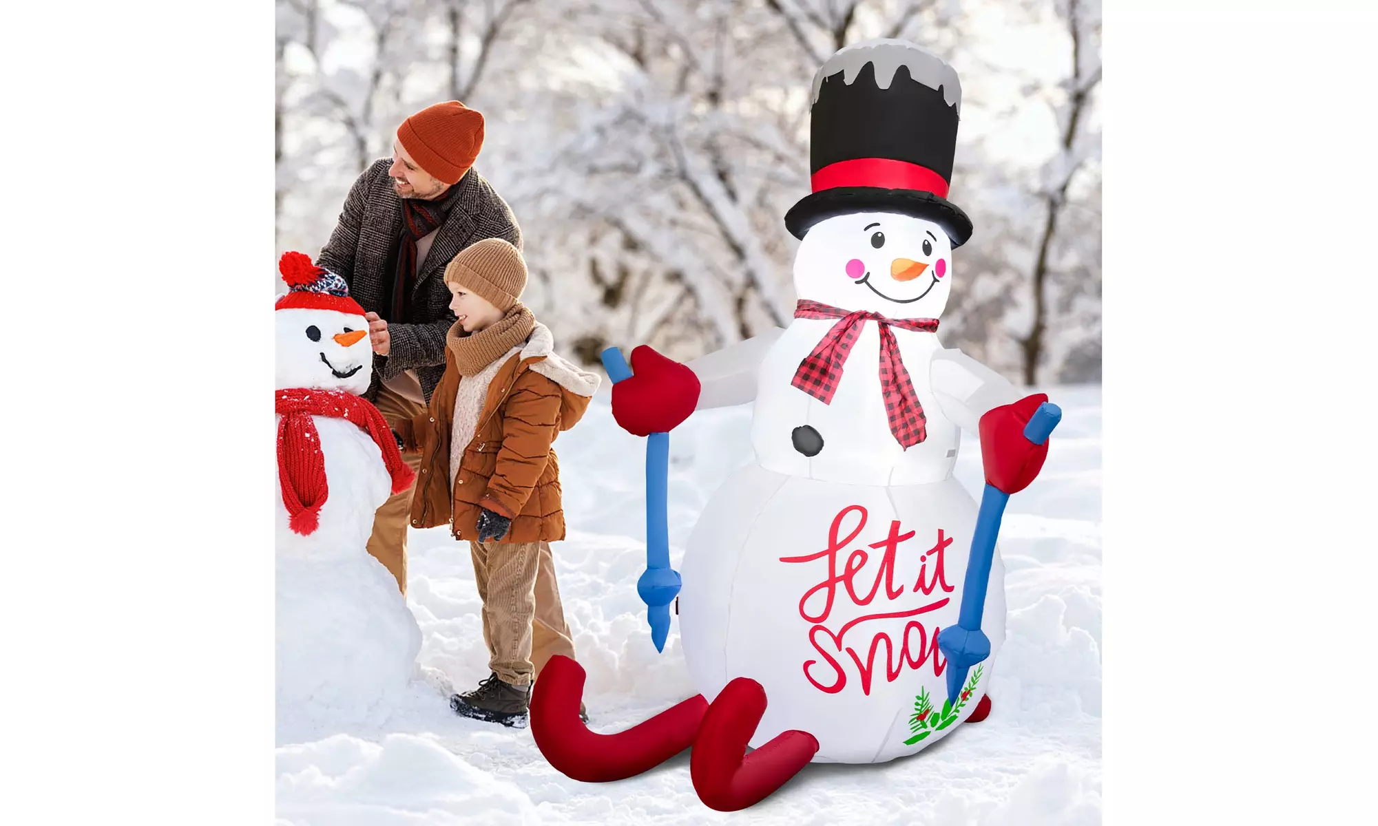Costway 6FT Inflatable Christmas Skiing Snowman Blow up Party Decor LED Lights