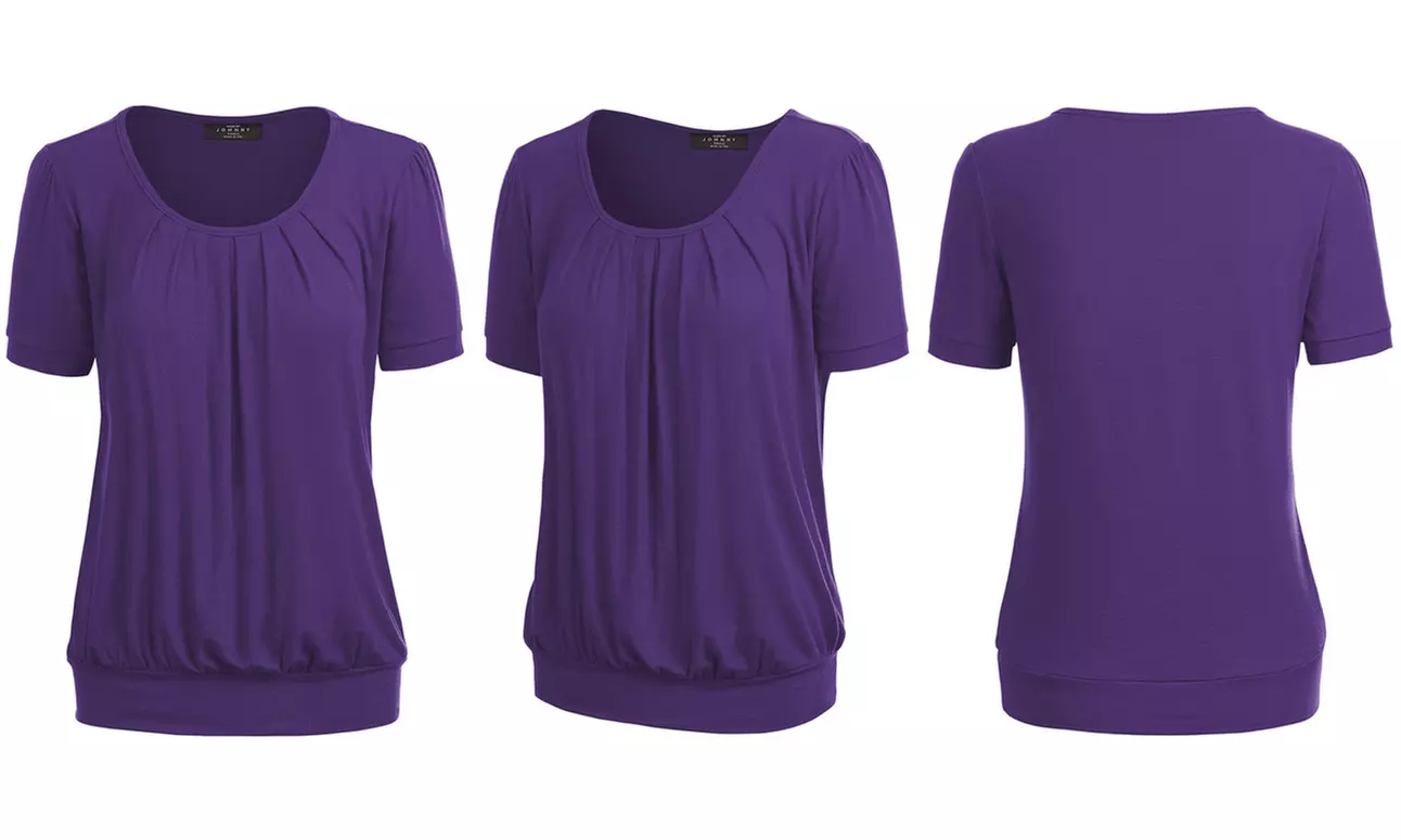 Made by Johnny Women's Scoop Neck Short Sleeve Front Pleated Blouse
