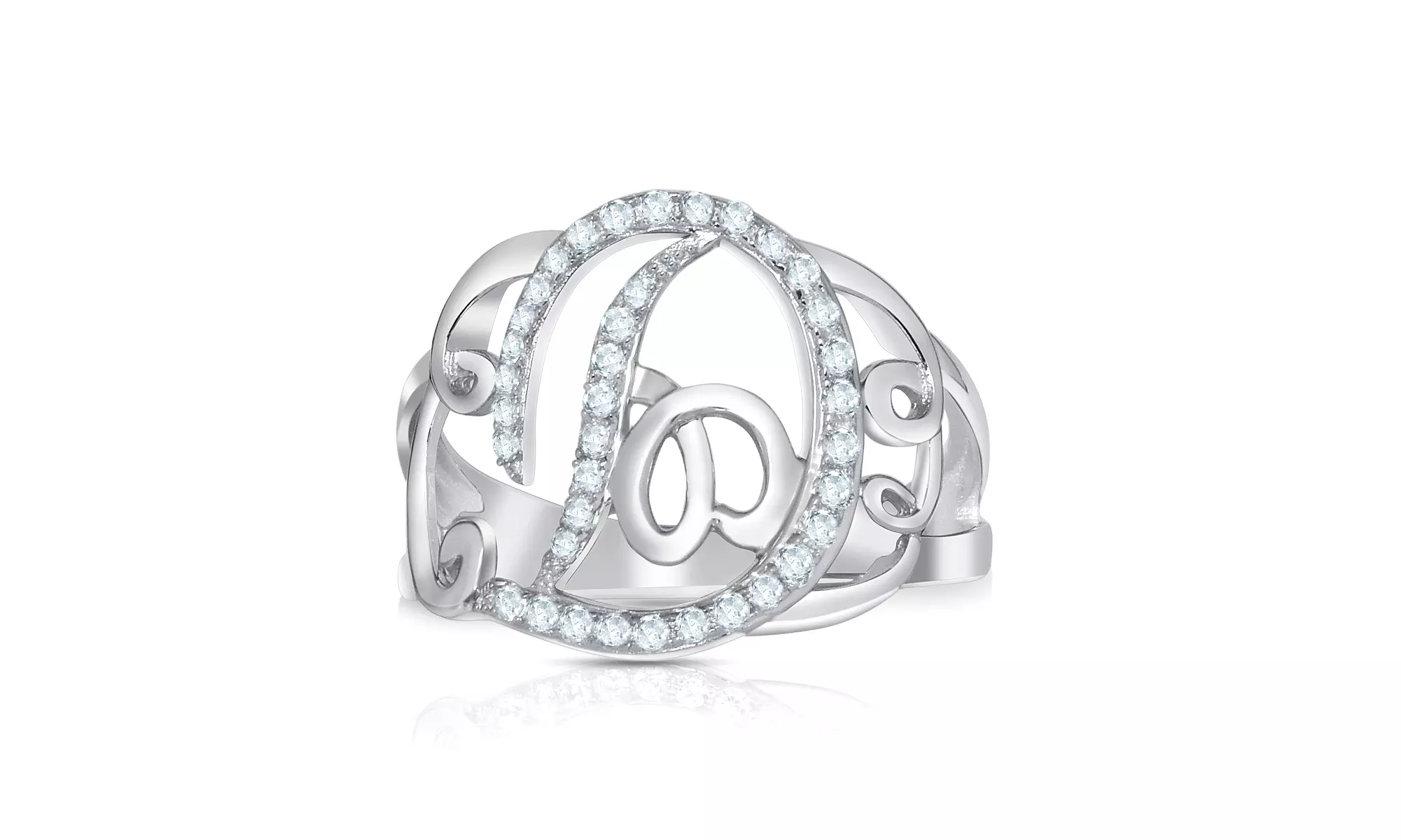 Crystal Monogram Ring in Sterling Silver