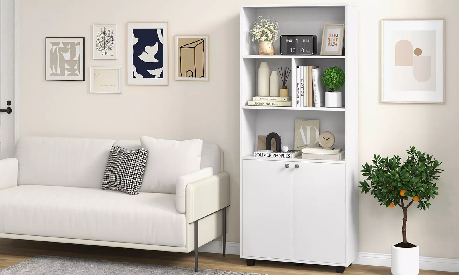 Costway 66" Tall Home 5 Tier Free Standing Bookshelf 2-Door Storage Cabinet - Primary Image