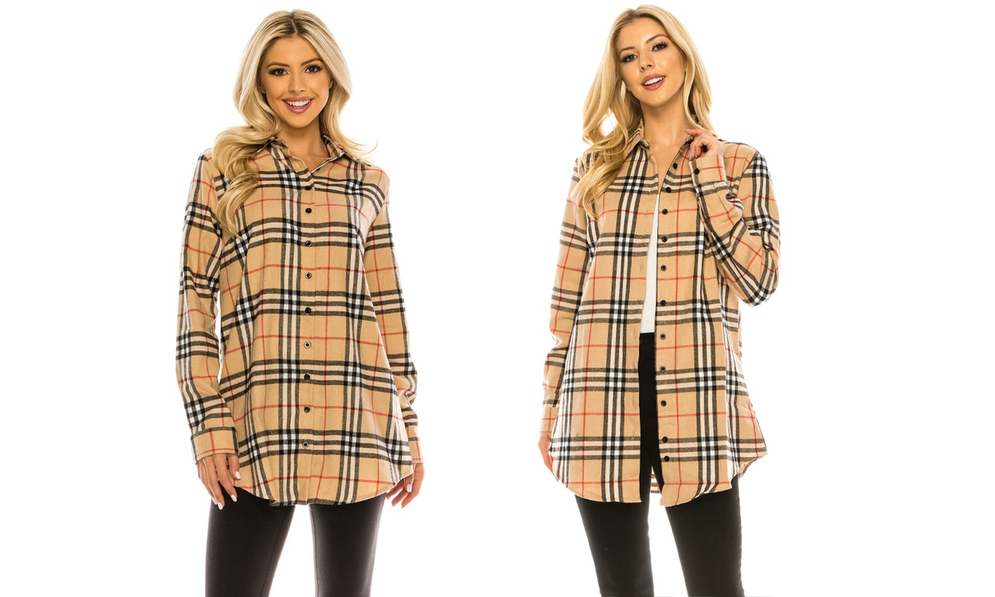 Haute Edition Women's Plaid Flannel Button Down Tunic Shirt S-3X