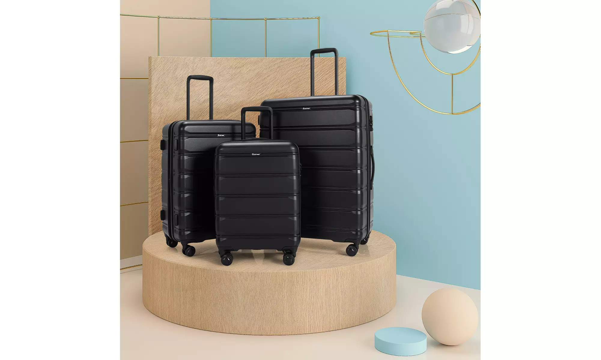 Costway 3 Piece Hardshell Luggage Set pandable Suitcase TSA Lock Spinner Wheels