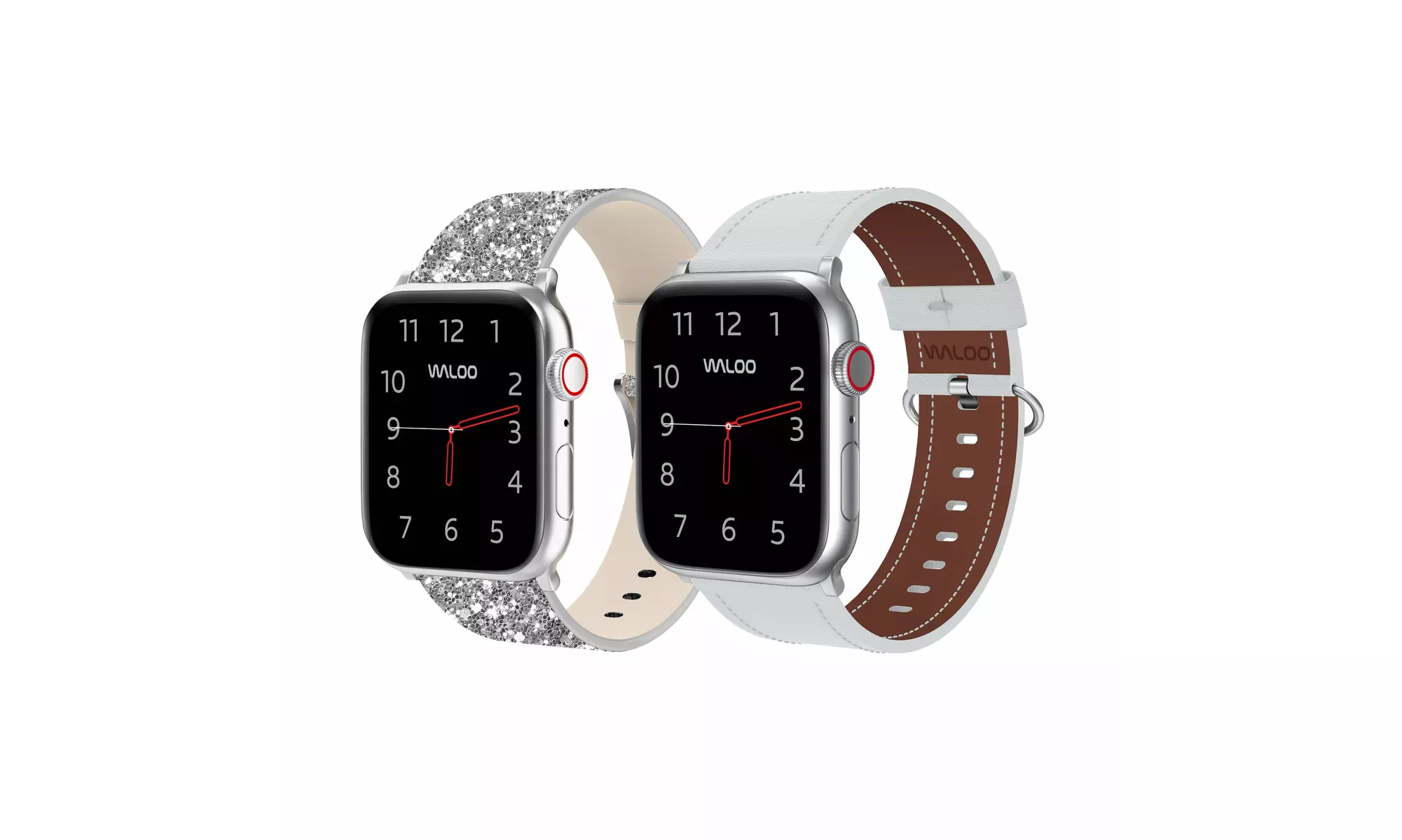 Waloo 2-Pack Leather Bling and Classic Leather Apple Watch Bands