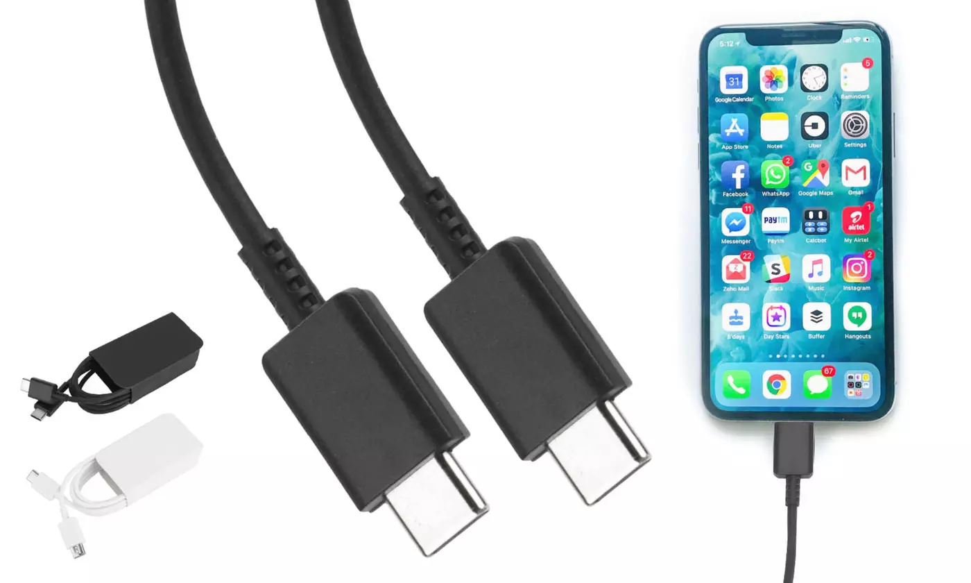 3.3FT 5x Lot of USB-C to USB-C Cable Charging Cord Type C Charger Black/White