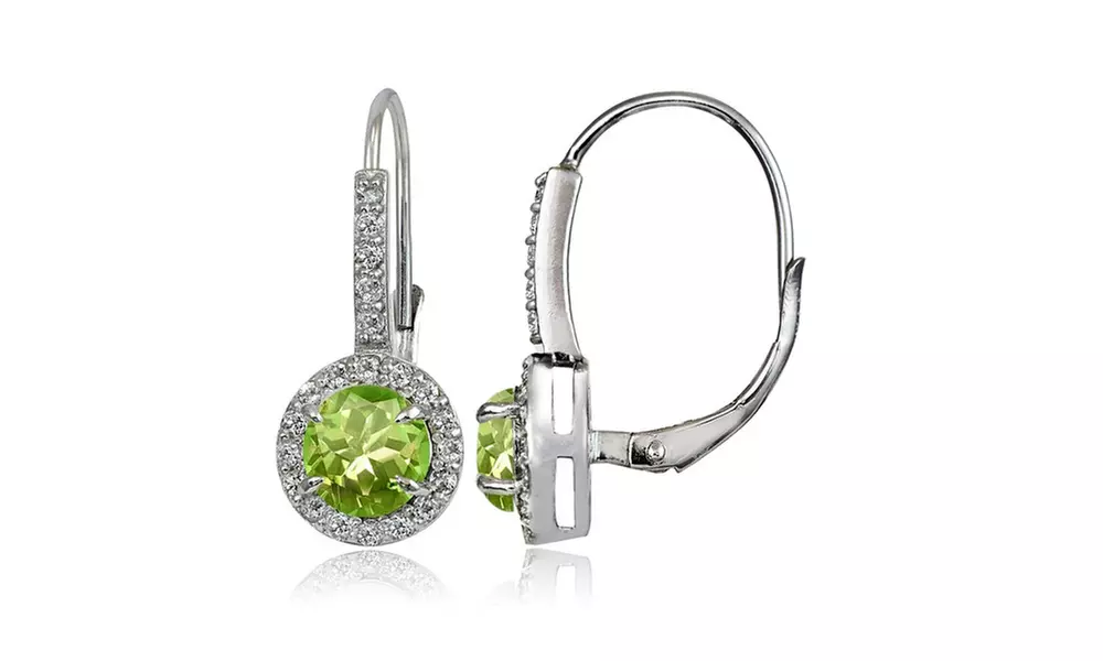 Peridot and White Topaz Round Leverback Earrings in Sterling Silver - Primary Image