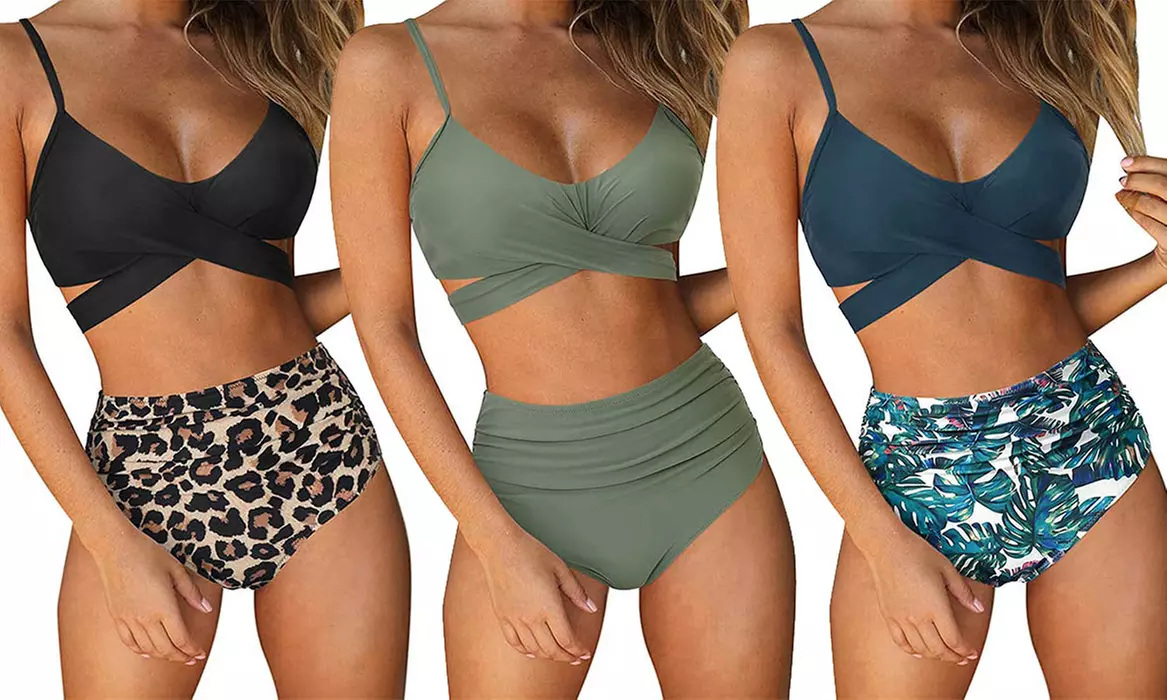 2 Piece Women Wrap Bikini Set Push Up High Waisted Swimsuits - Primary Image