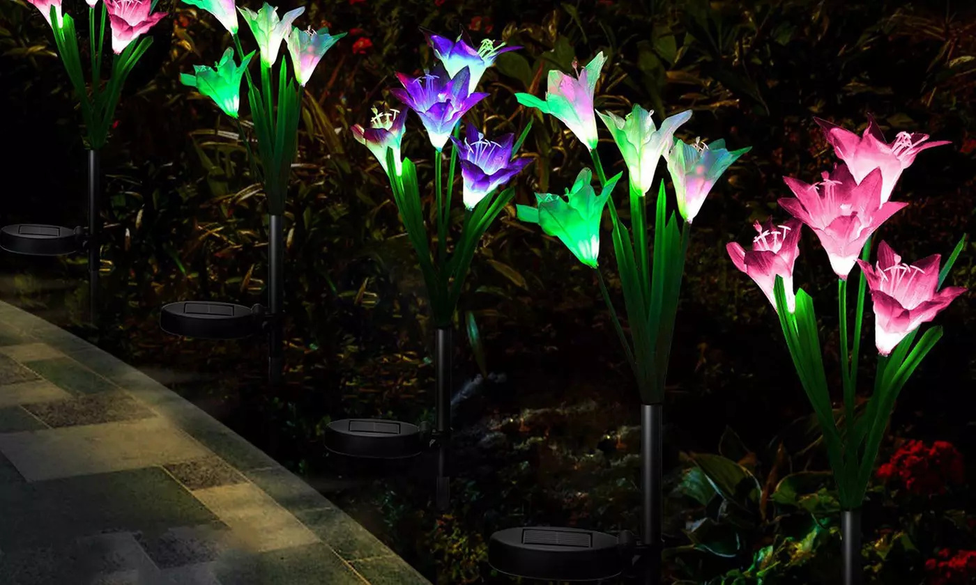 SolarEK Multi-Color LED Lily Flower Solar Stake Lights (2-, 4-, or 8-Pack) - Primary Image
