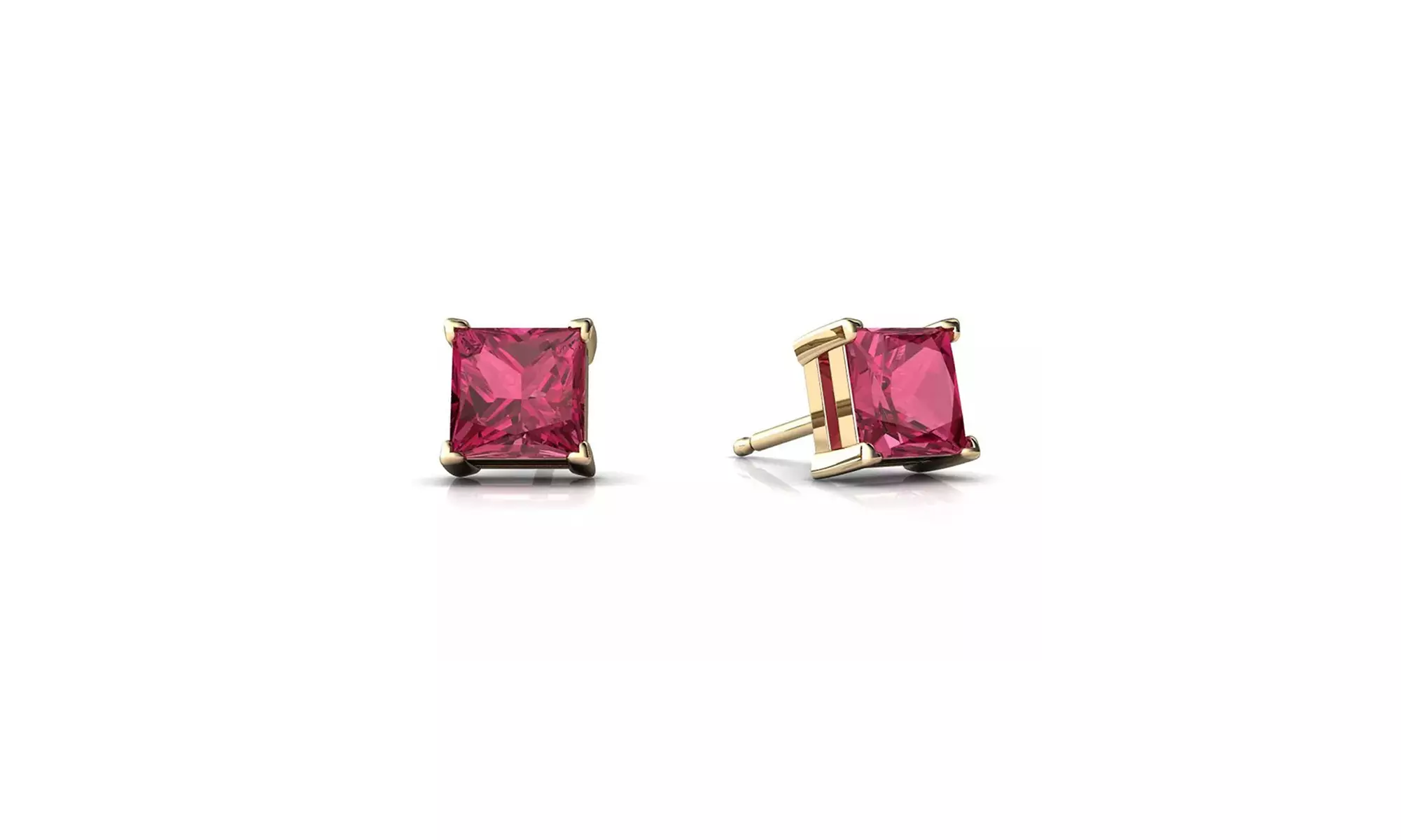10k Yellow Gold plated Princes Cut Created Ruby Sapphire Stud Earrings - Primary Image