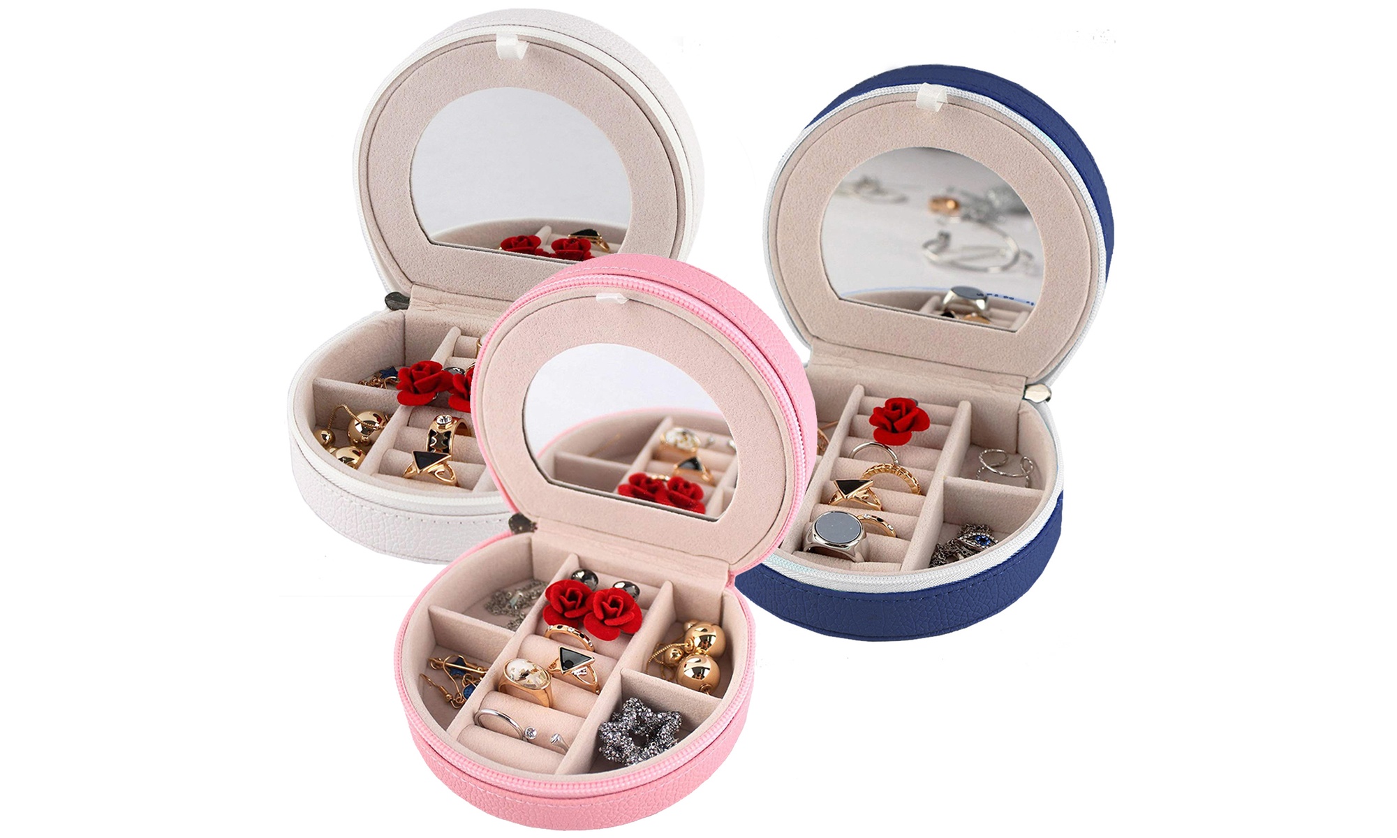Round Mini Travel Jewelry Box Organizer